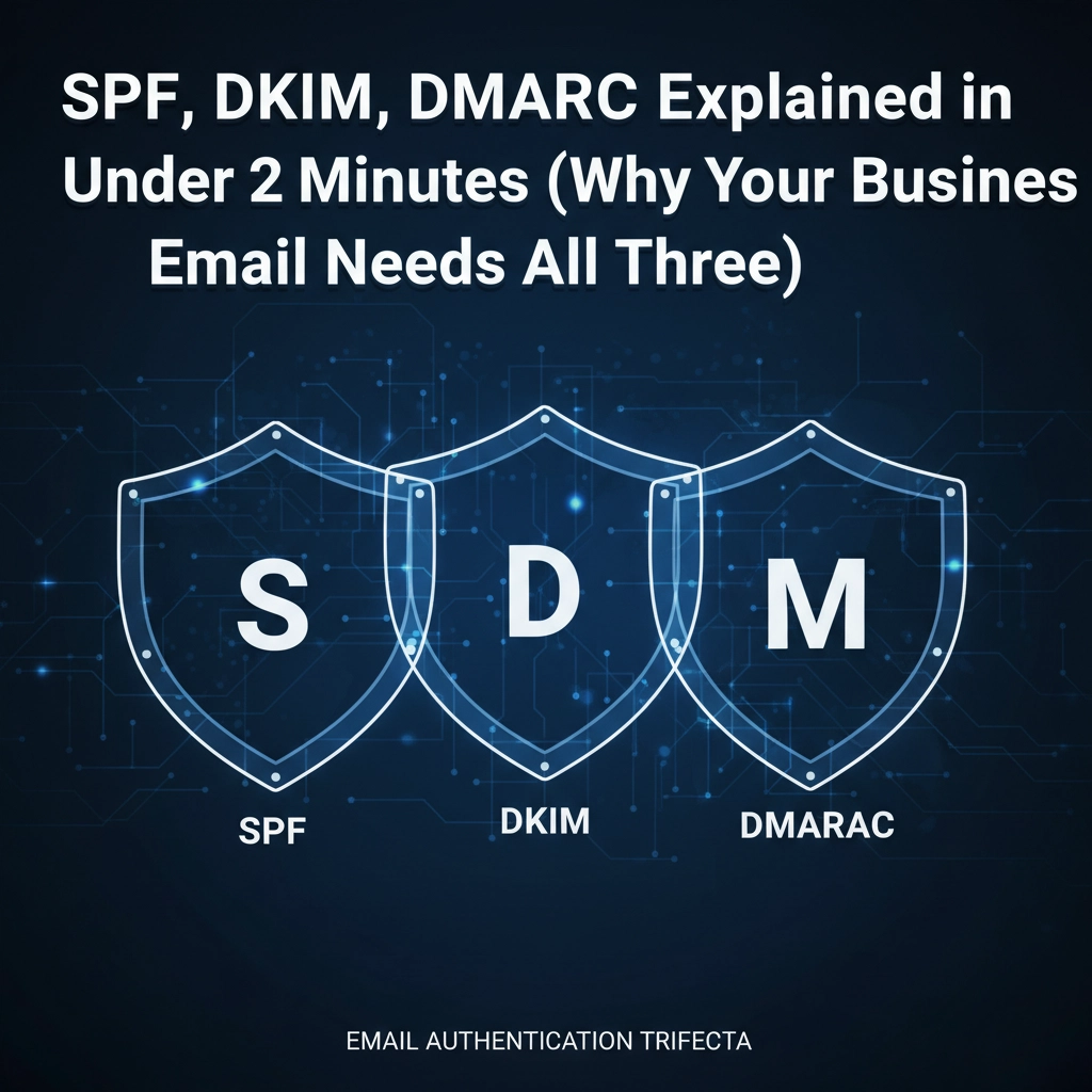 SPF, DKIM, DMARC Email Security Protocols | The CharlesWorks Corner Email authentication security protocols SPF DKIM DMARC illustration