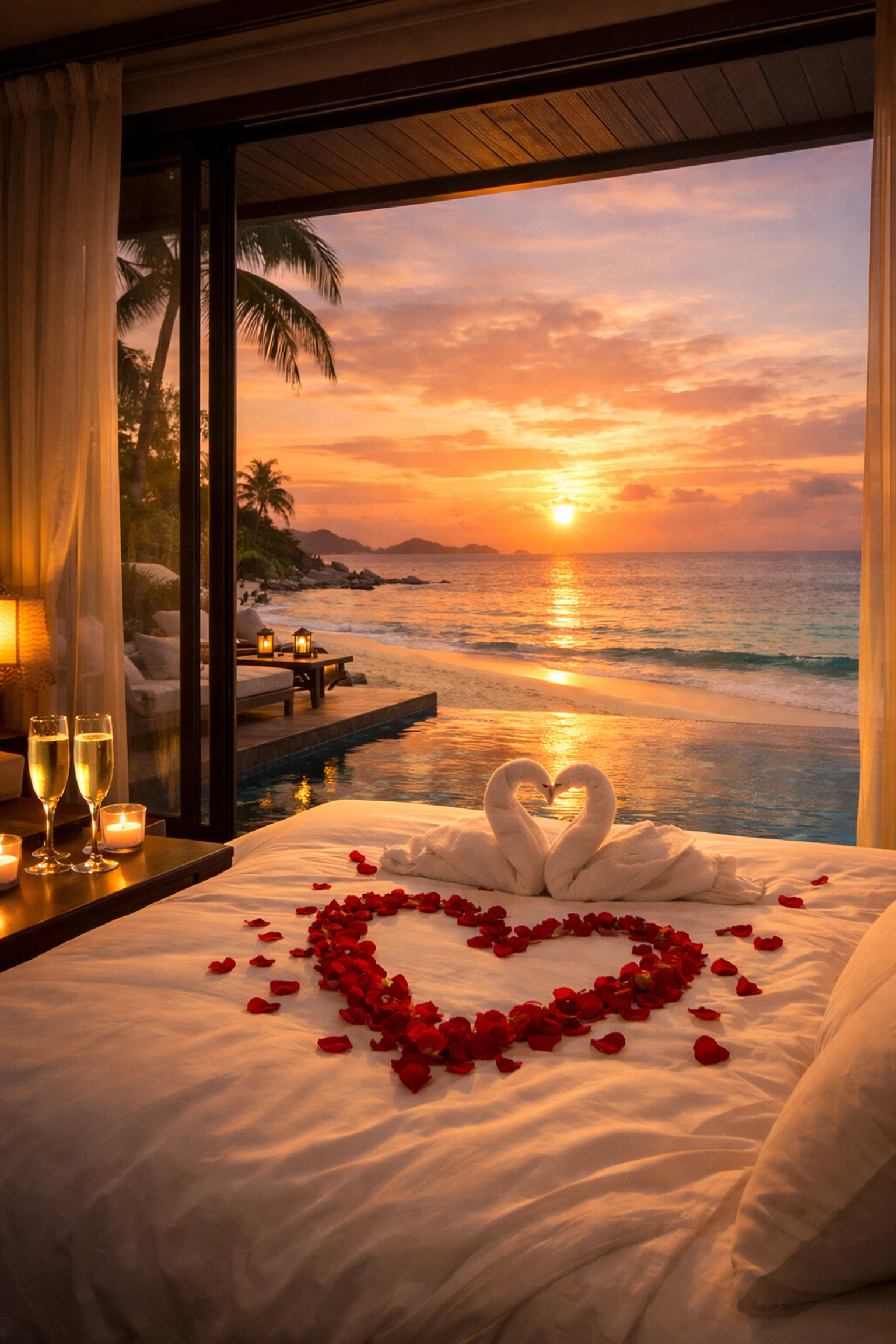 Romantic Phuket honeymoon villa suite with ocean view, private pool, and sunset for gay couples