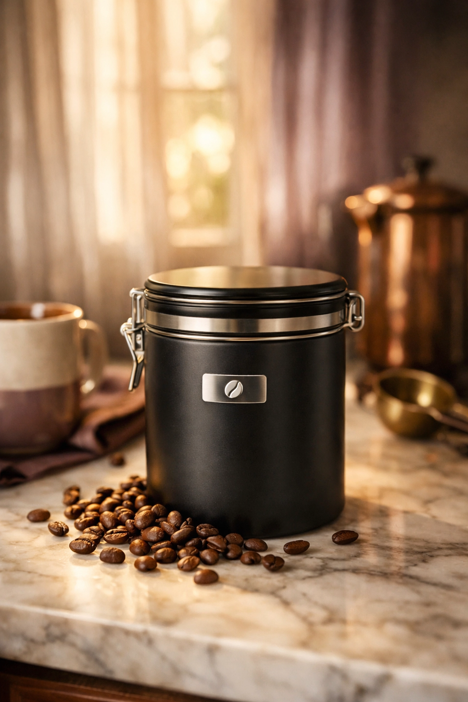 The Science of the Sip: How to Store Your Beans Like a Barista Coffee storage canister on marble counter showing proper cool, dark storage location