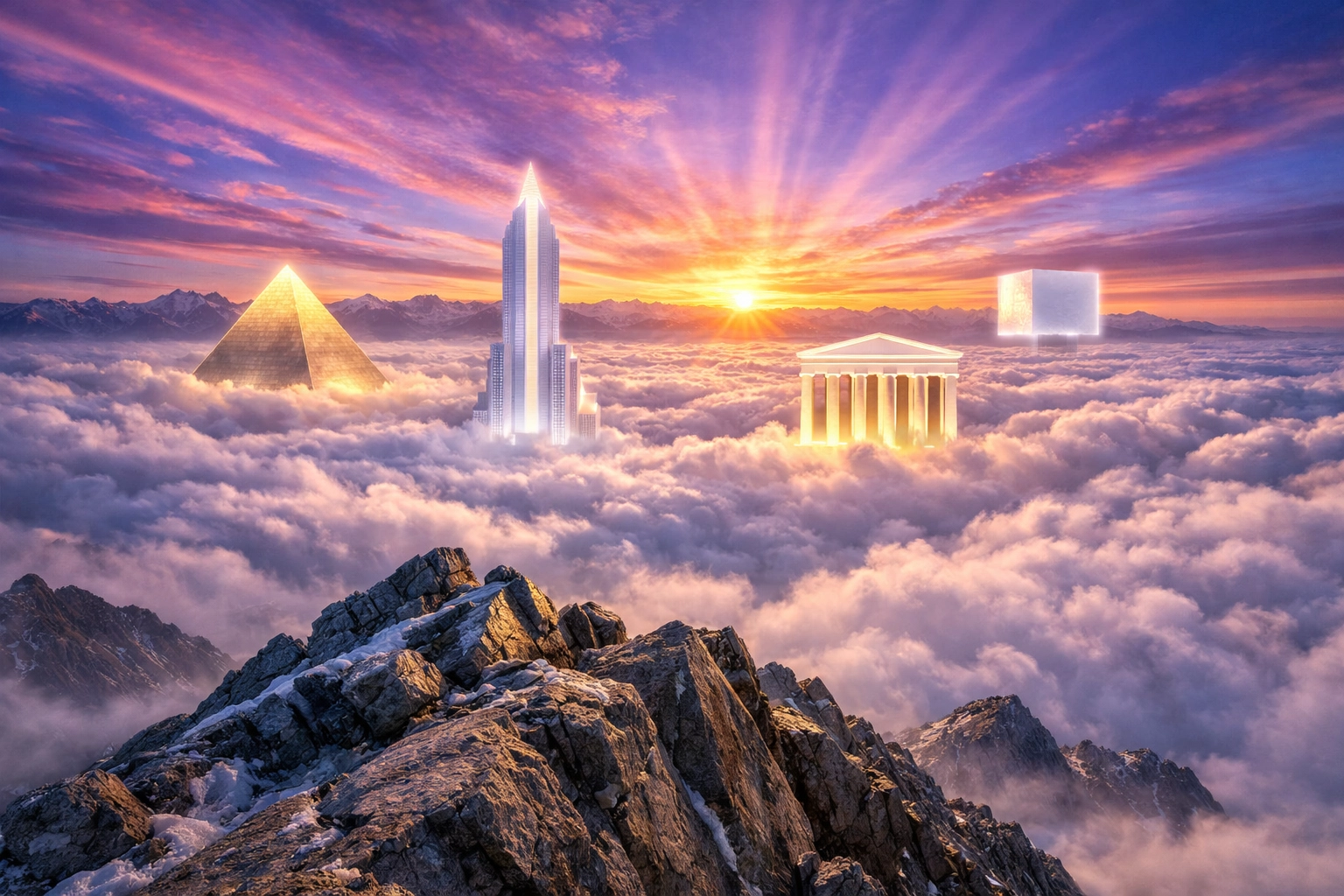 Mountain peak view of monuments representing long-term topical authority and stable search engine rankings.