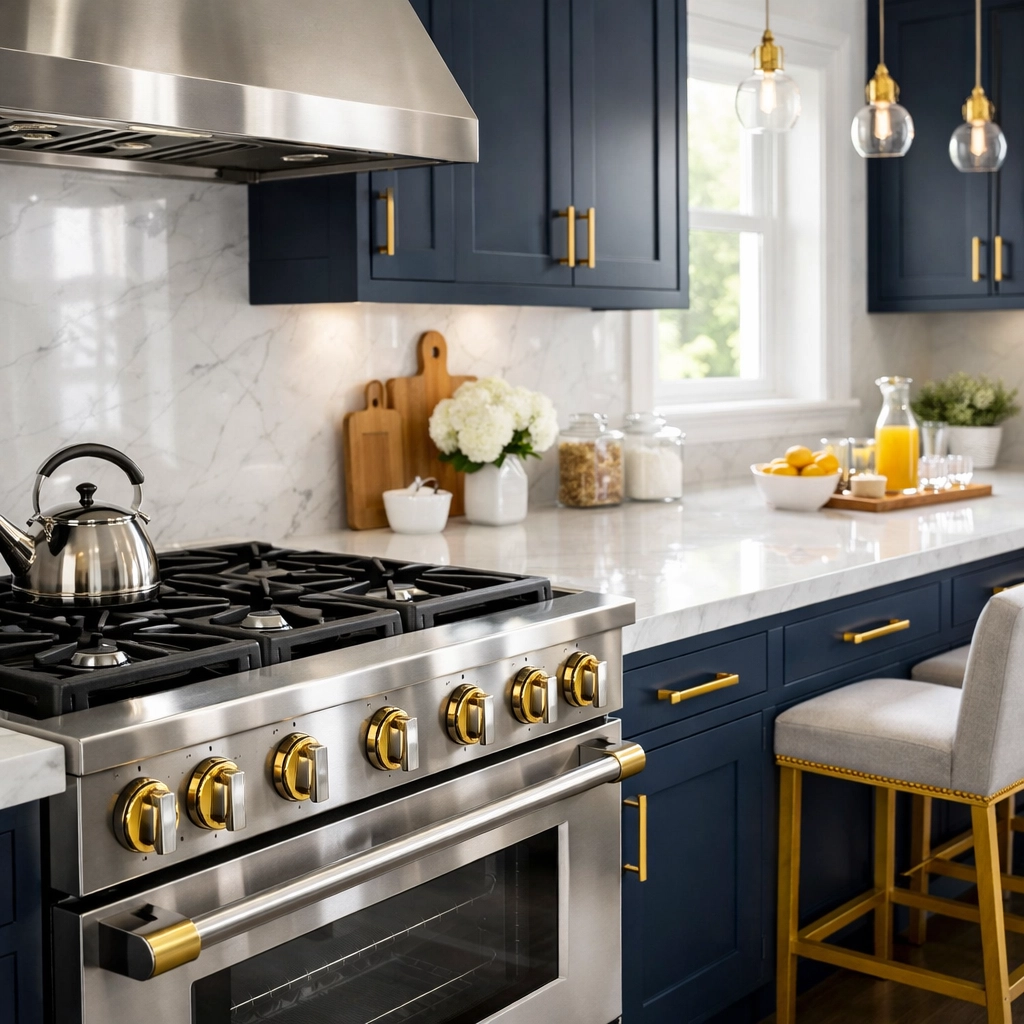 Spotless luxury kitchen with marble countertops cleaned by professional cleaning services near me.