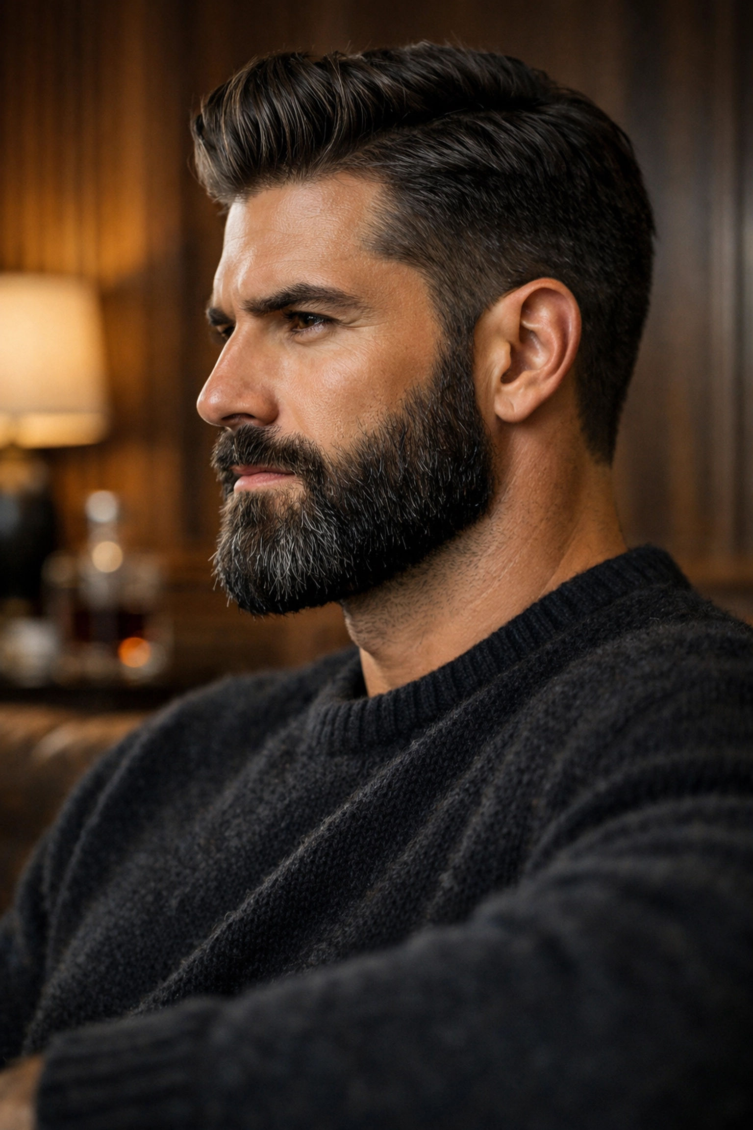 Professional portrait of a man with a soft, well-groomed beard after using premium beard products.