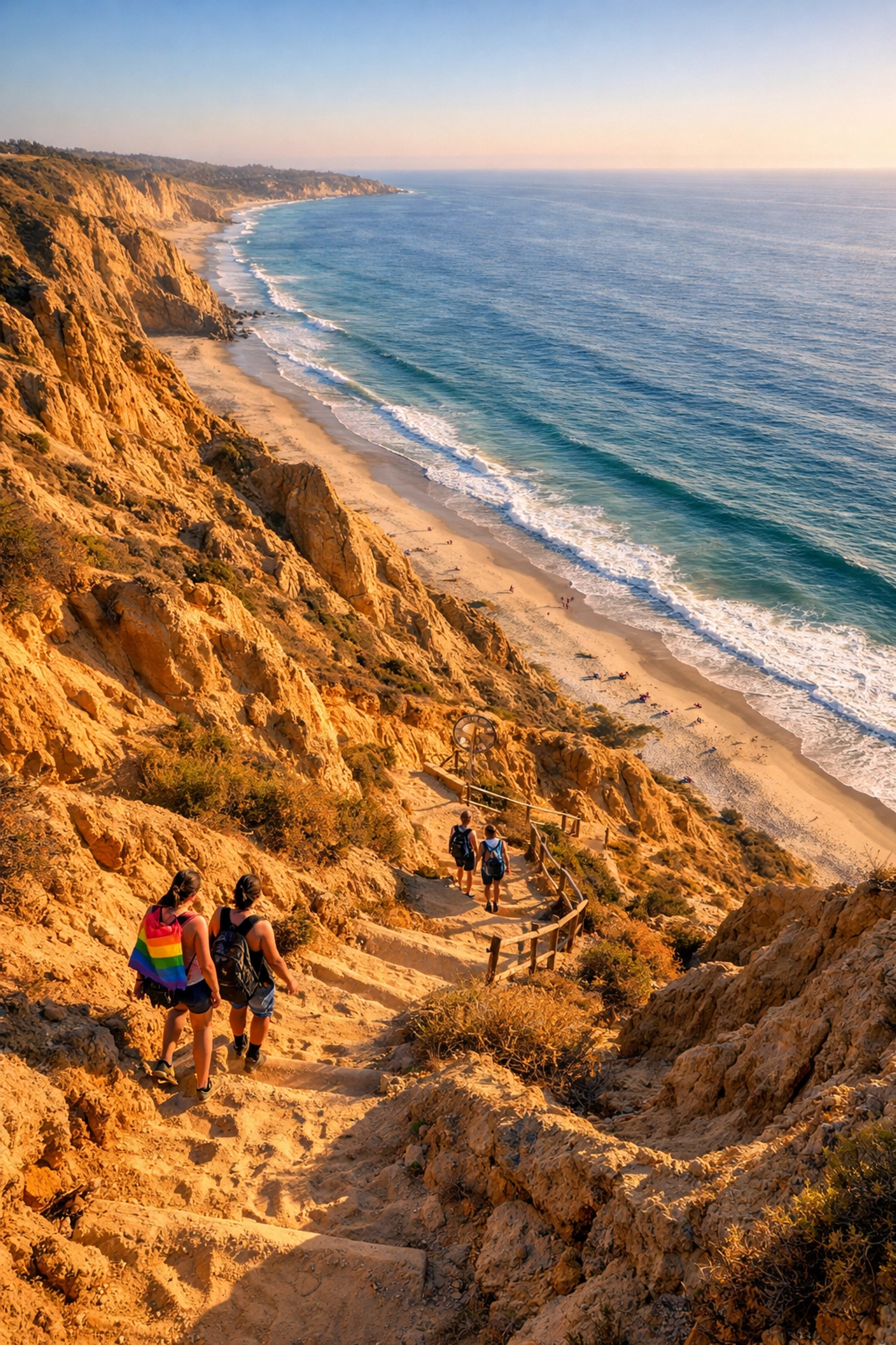 Steep hiking trail down sandstone cliffs to Black's Beach San Diego