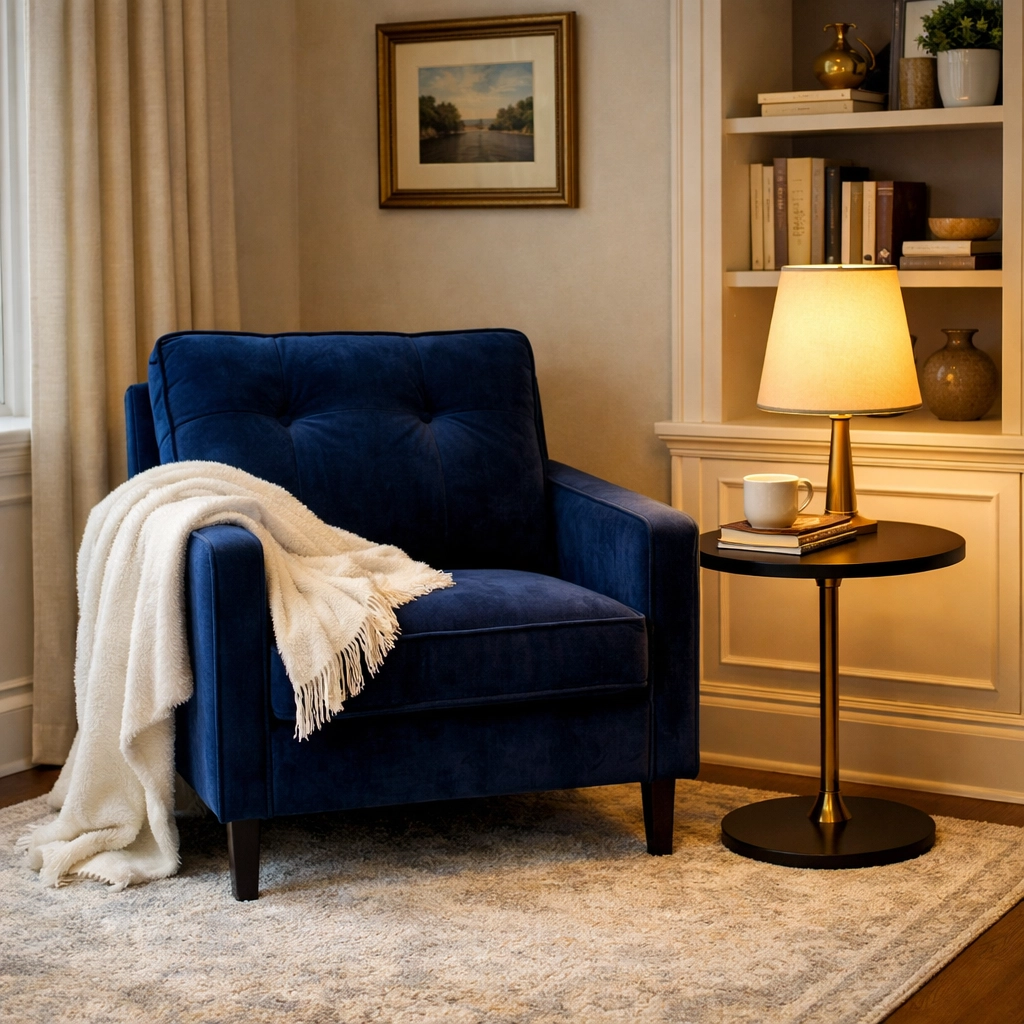 A spotless residential reading nook in Leominster MA with perfectly cleaned baseboards and carpets.