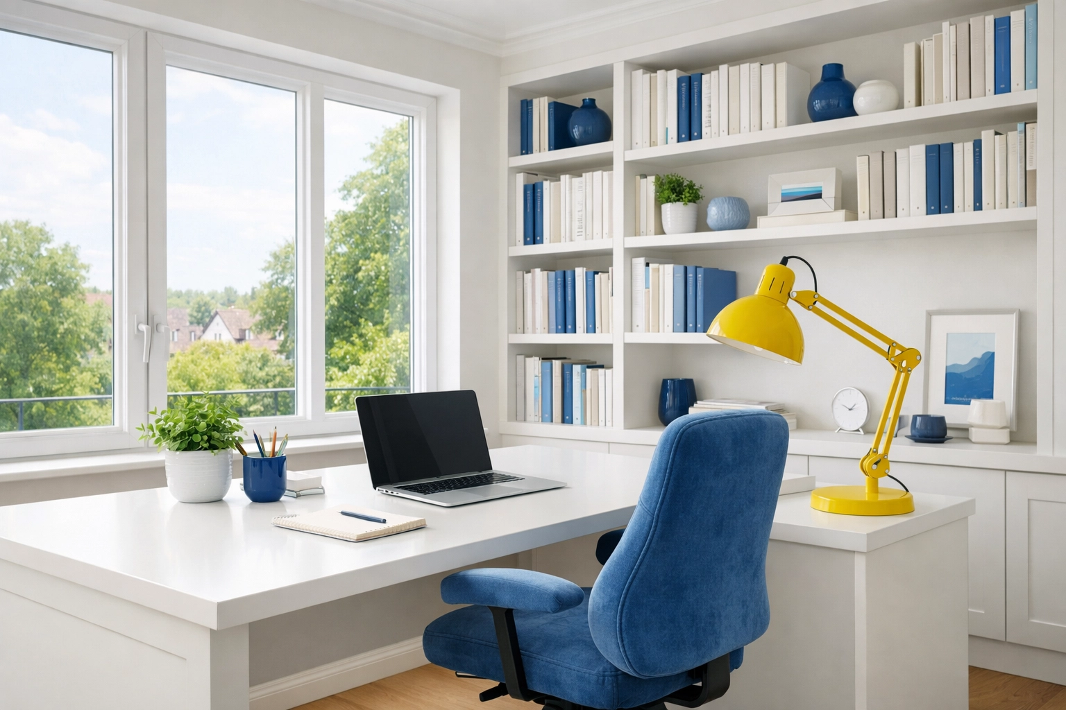 Organized and dust-free home office in a Shrewsbury residence, illustrating the benefits of regular house cleaning.