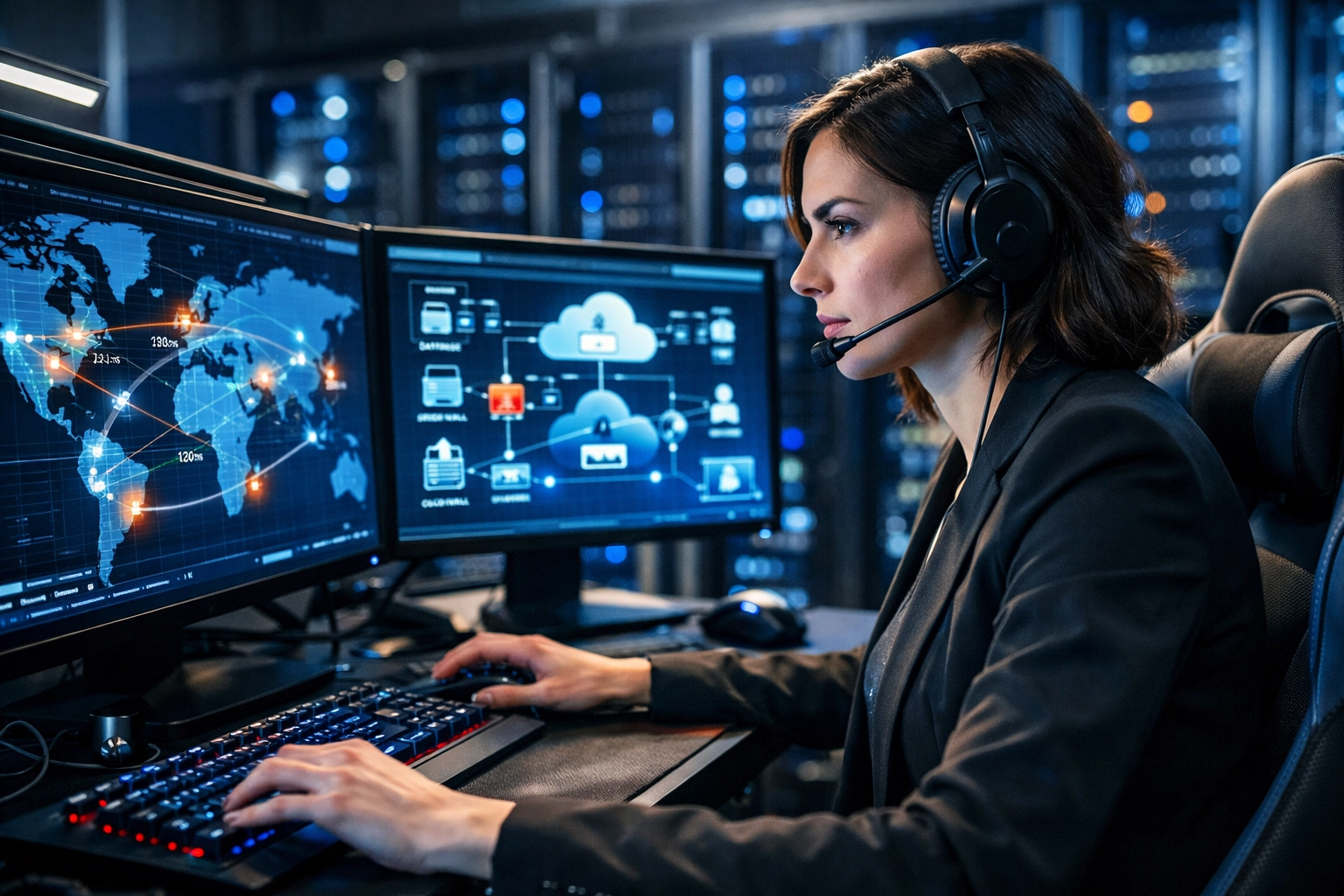 Professional esports station used for cloud architecture training and workforce digital literacy.