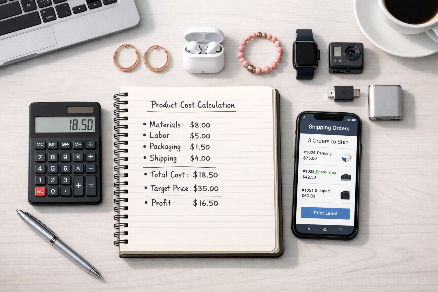 E-commerce seller calculating customs duty costs and product pricing strategy