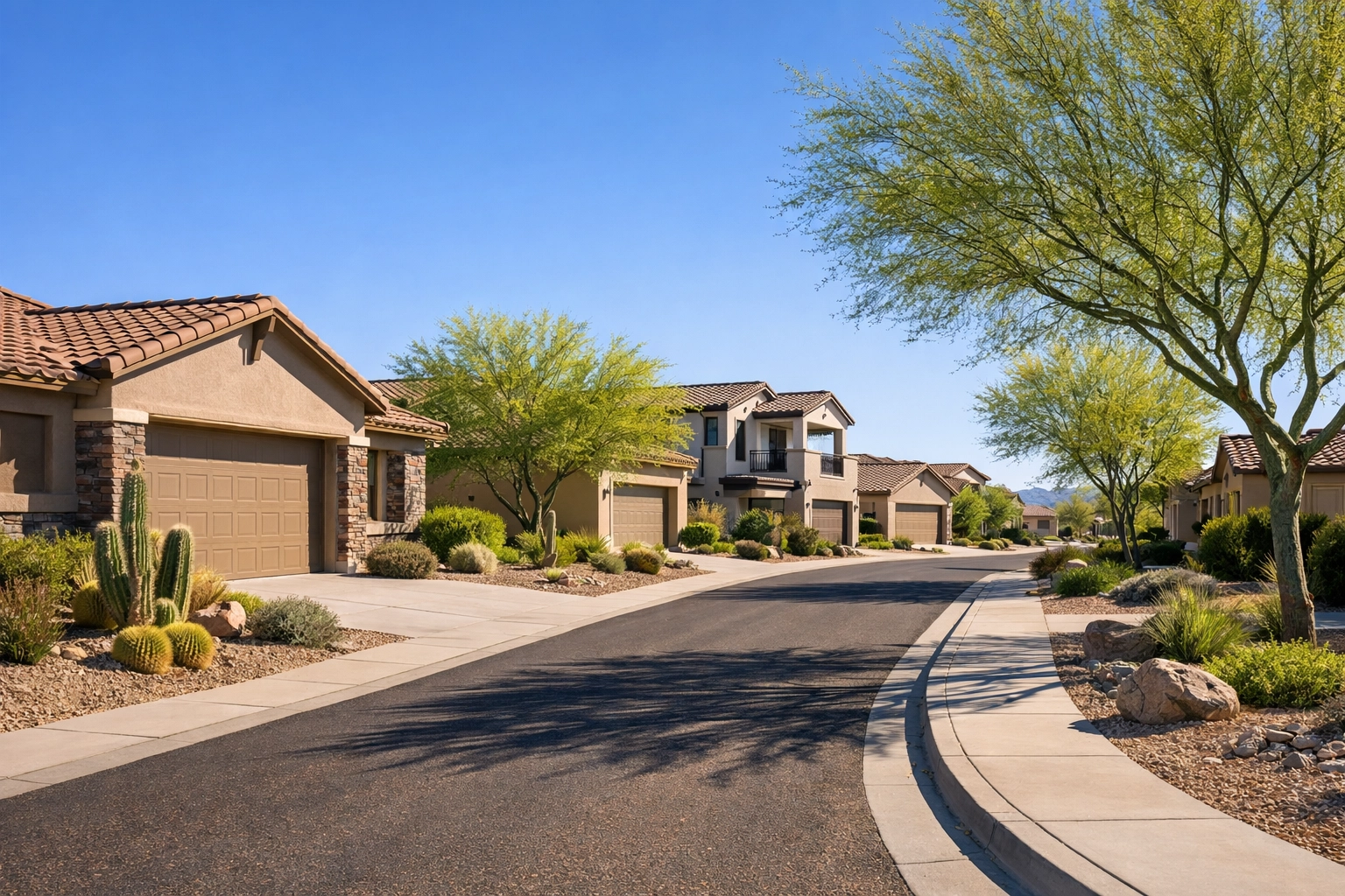 Modern Glendale AZ residential street with desert landscaping Modern Glendale AZ residential street with desert landscaping