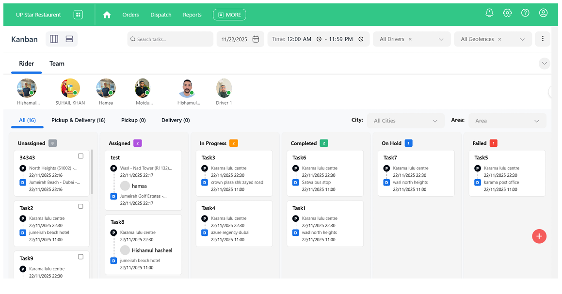 Logistics Dashboard Kanban View