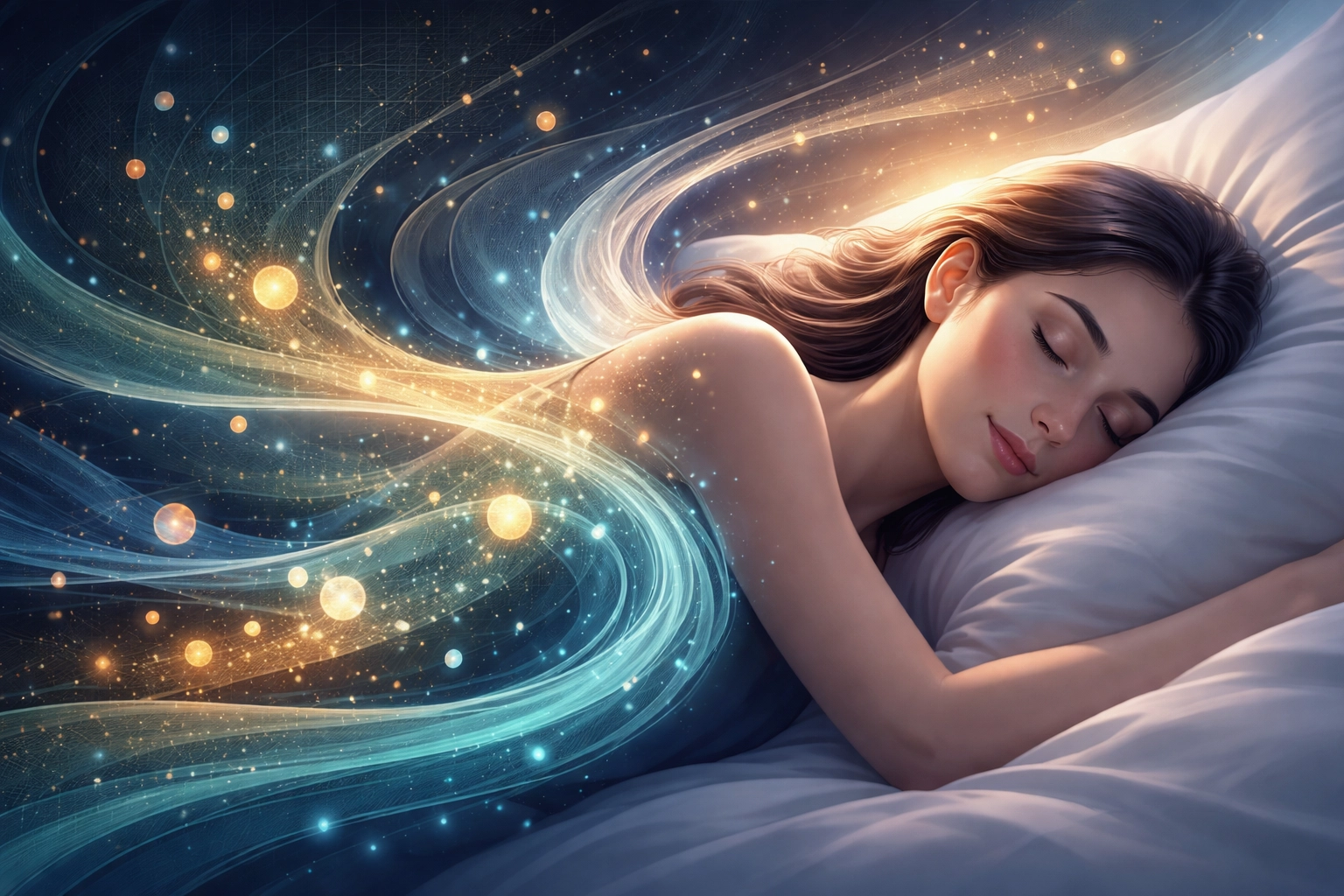 Person in deep restful sleep with mineral waves illustrating natural support for sleep quality