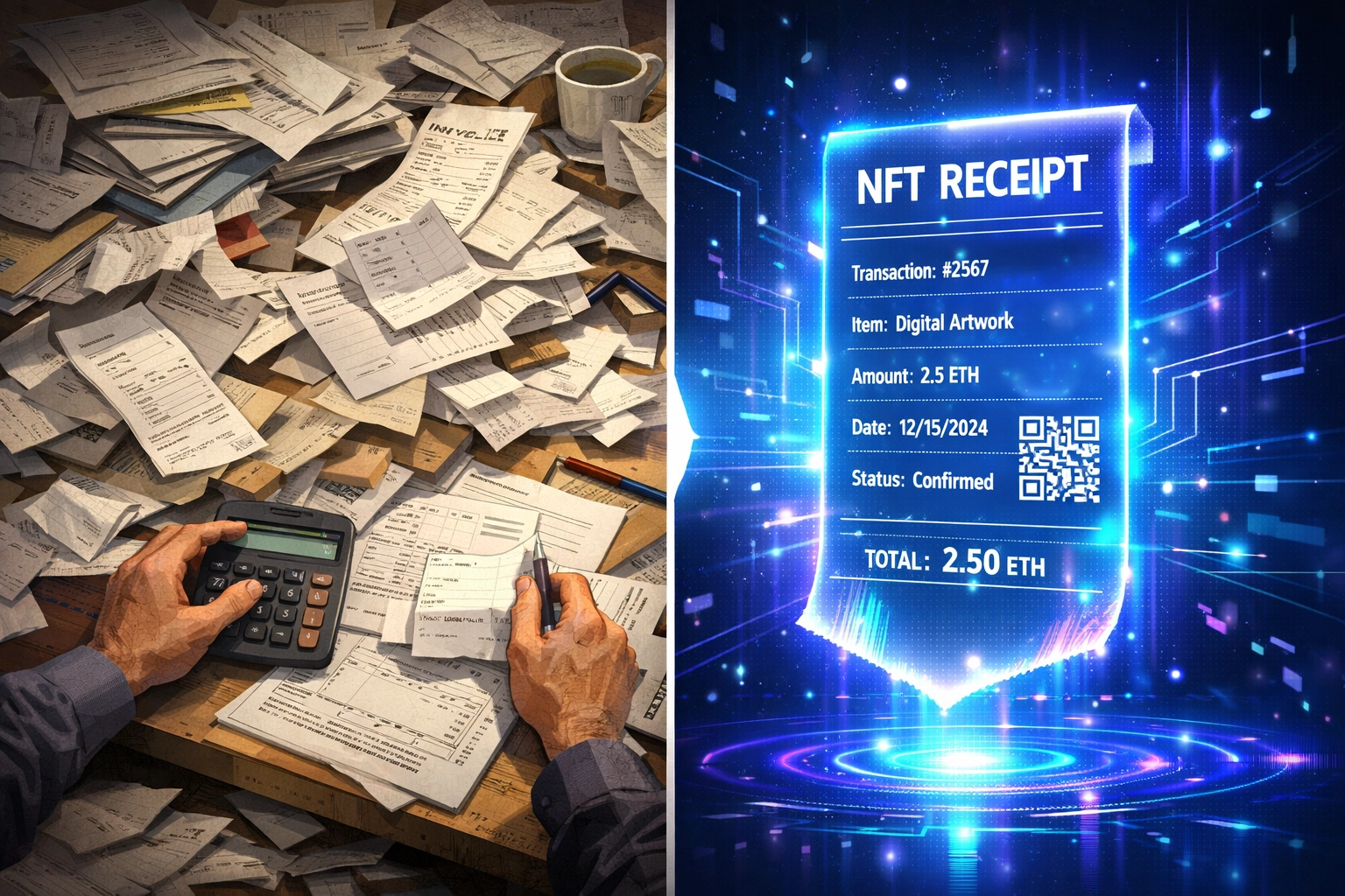 Comparison of traditional paper receipts versus NFT receipts for accounting automation