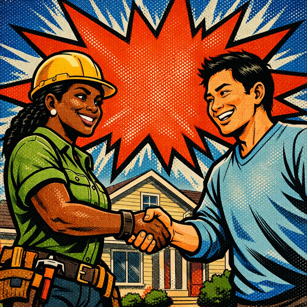 Contractor and homeowner shaking hands after closing a job using GoHighLevel for local service businesses.