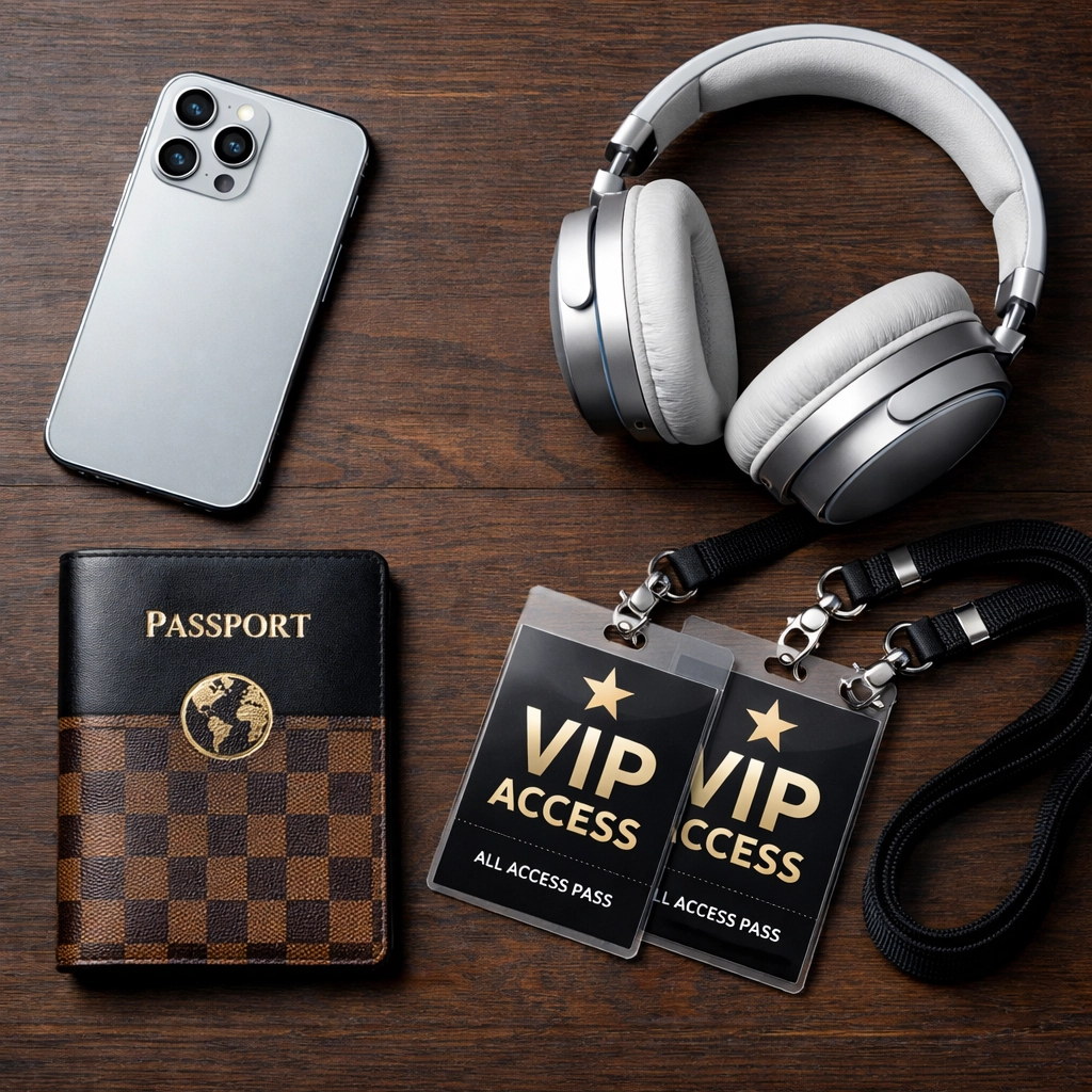 NEWSLETTER: The Ultimate Guide to High-Stakes Super Bowl Travel Management: Everything You Need to Succeed High-end travel essentials and VIP event lanyards for corporate travel planning.