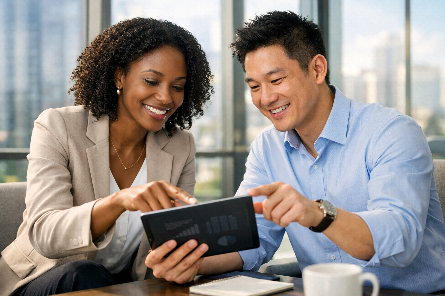 Business consultant explaining 2026 IRS rule changes to a small business owner in a modern office.