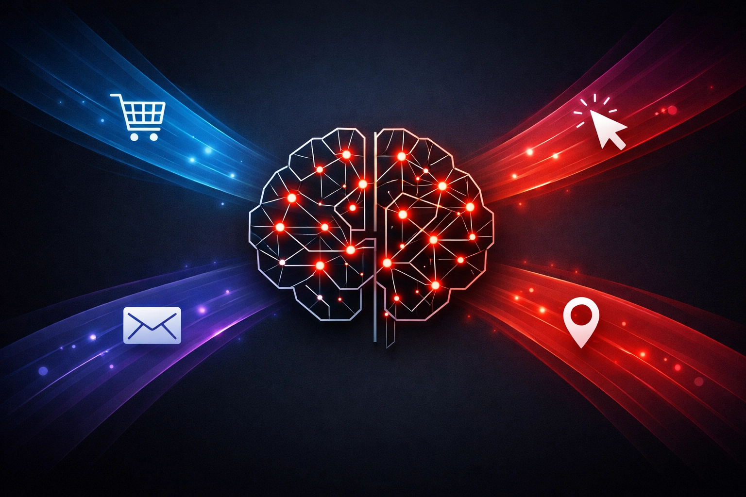 AI analyzing customer behavior data including purchases, browsing history, and engagement patterns