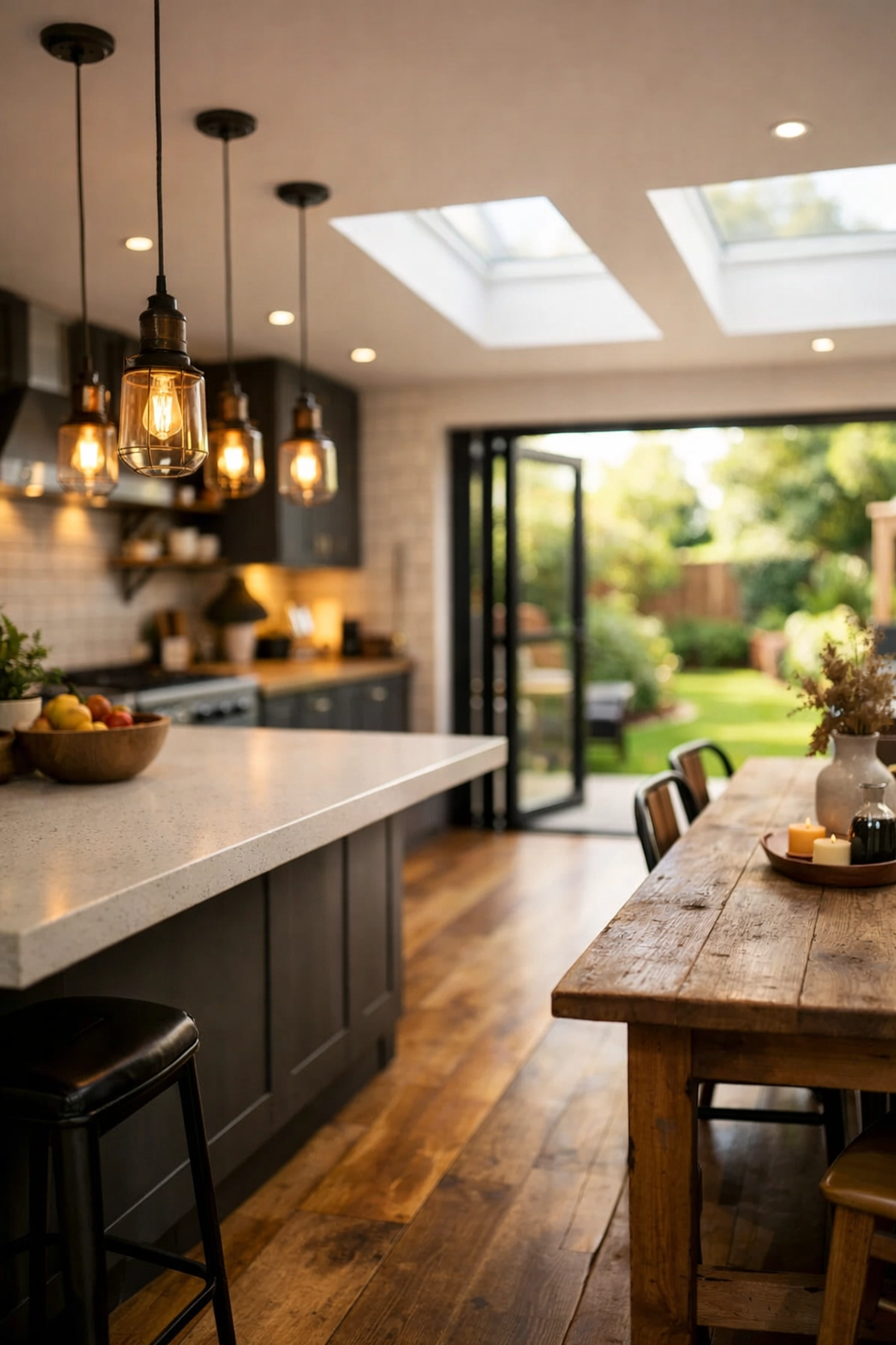 Open-plan kitchen and dining space created from an integral garage conversion in Bournemouth.