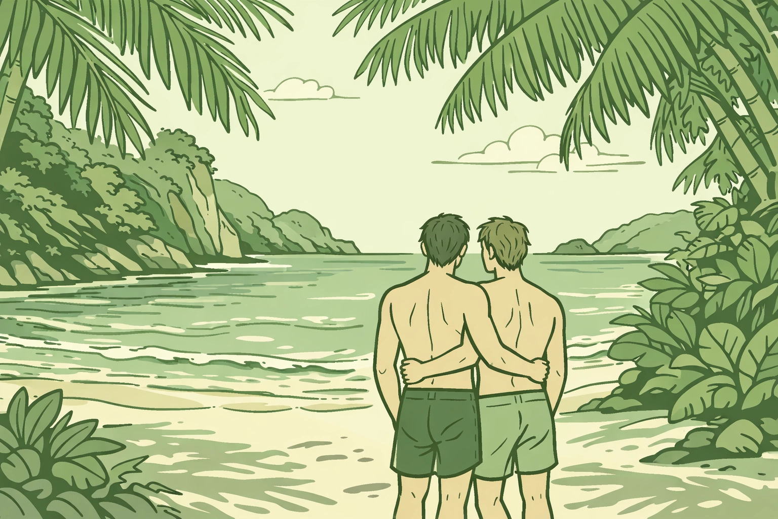 Gay couple enjoying secluded tropical beach near Patong, Phuket