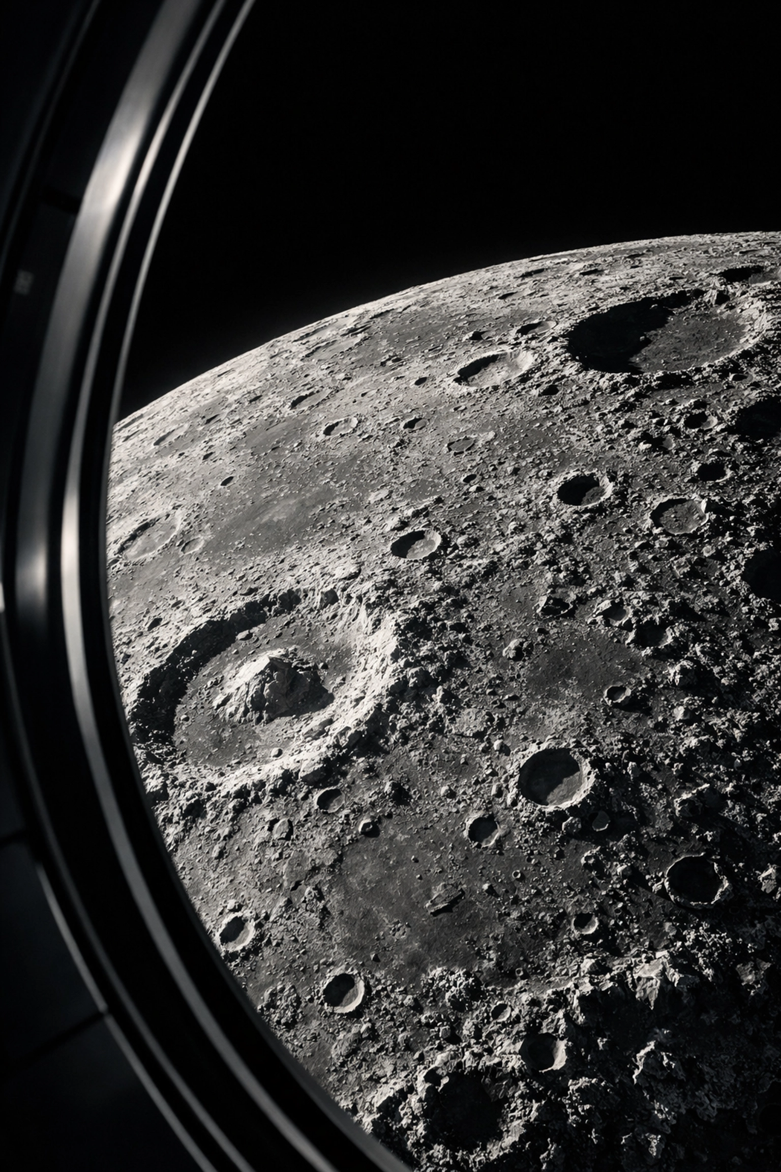 The far side of the moon viewed from the Orion capsule during the Artemis II launch live mission.