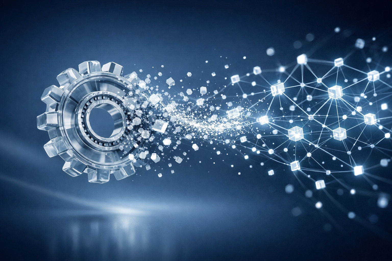 Industrial equipment transitioning into a digital data web to illustrate industry vendor digital transformation.