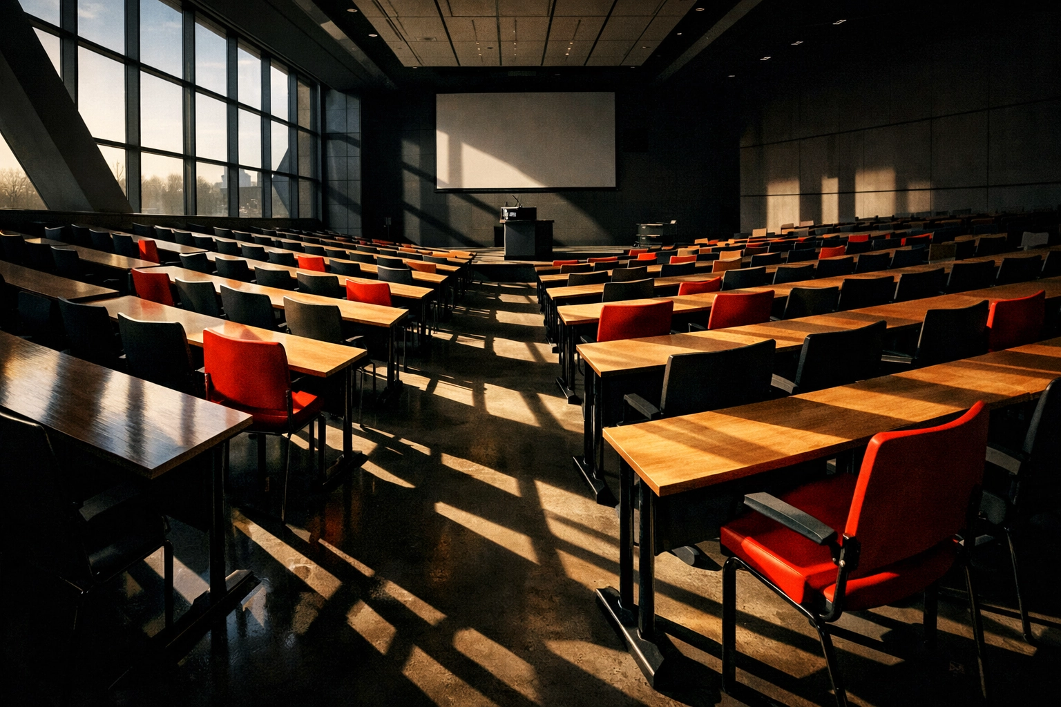 Empty university lecture hall in Ontario where tuition freeze ends after seven years