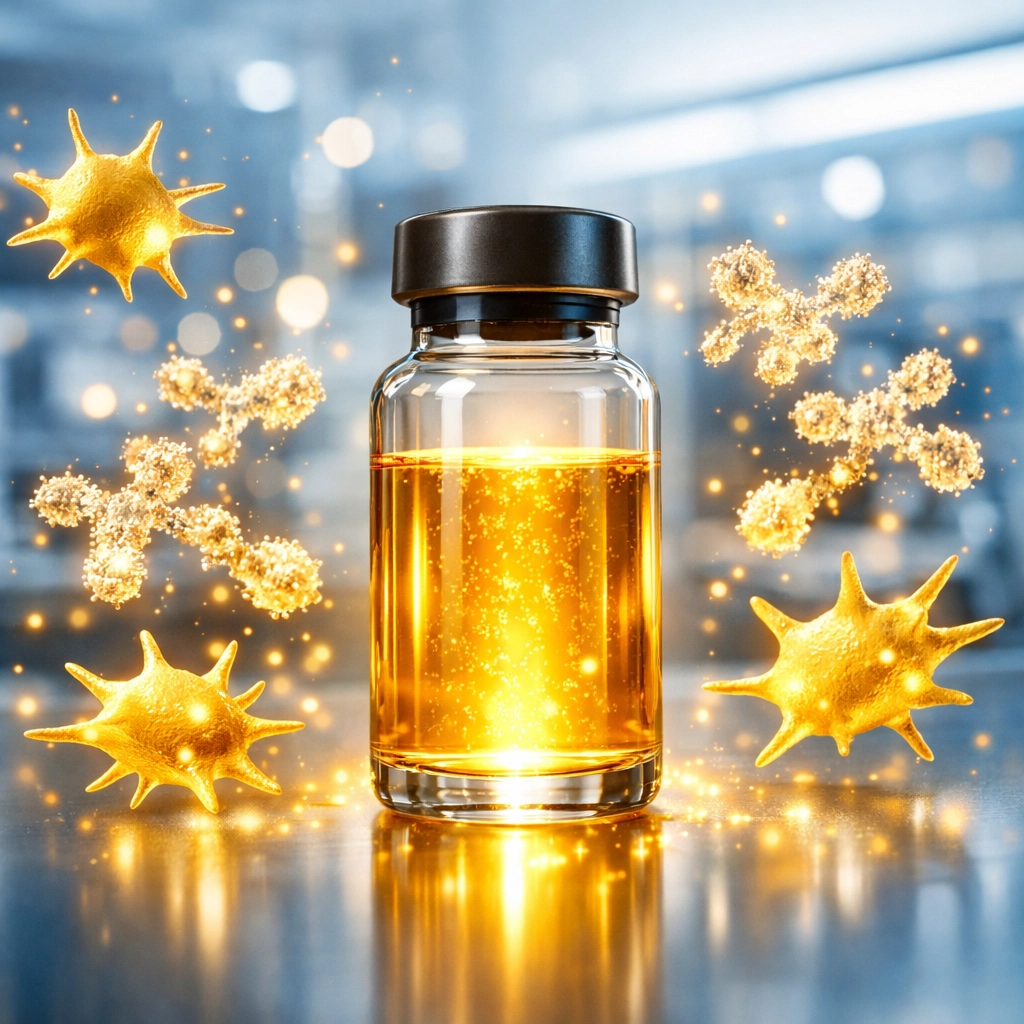 A medical visualization of concentrated Platelet-Rich Plasma and healing growth factors.