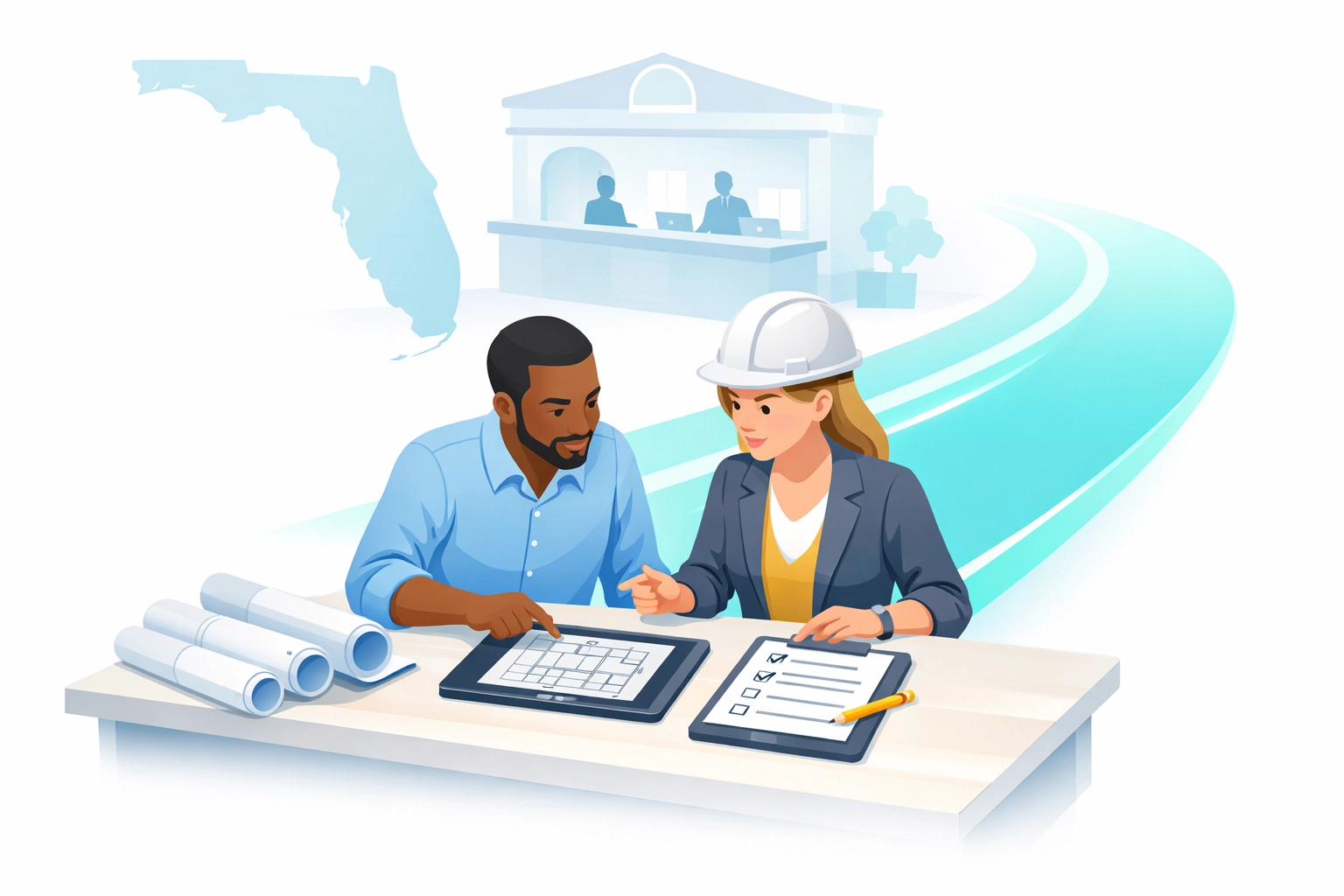 Professional engineers performing a private provider plan review to expedite the Florida permitting process.