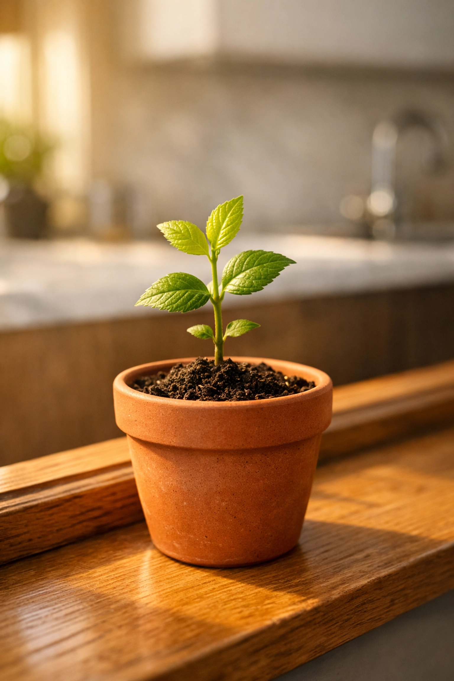 Sapling on a windowsill symbolizing the financial growth and savings from monthly mortgage overpayments.