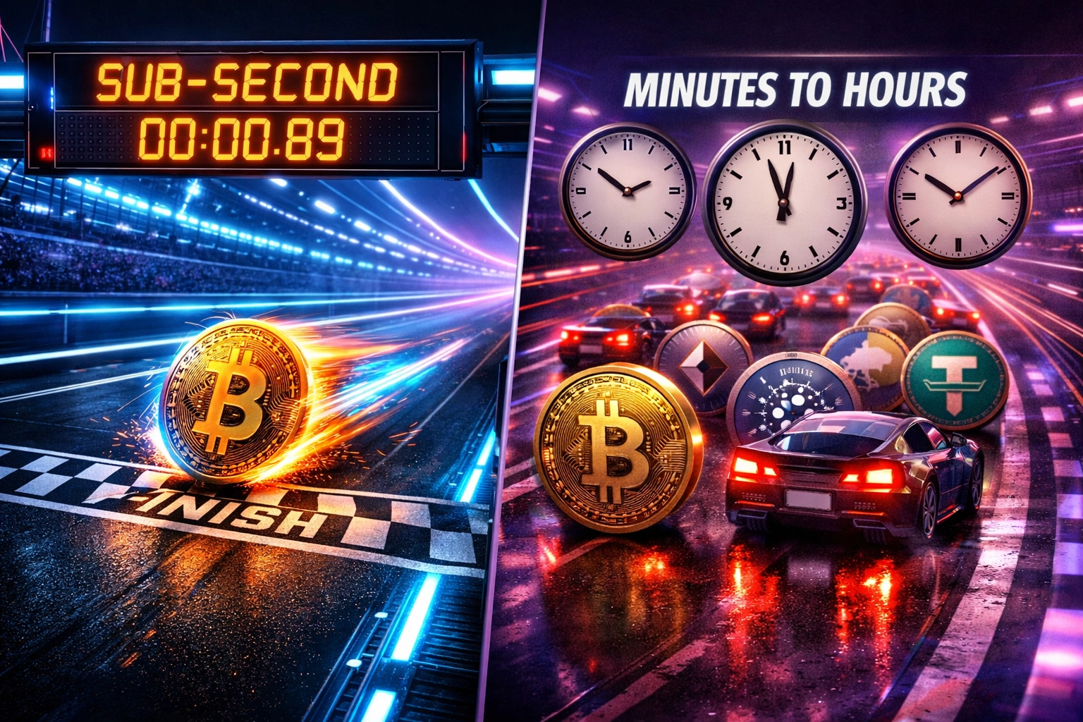 Sub-second crypto settlement speed comparison between Larecoin and traditional payment processors