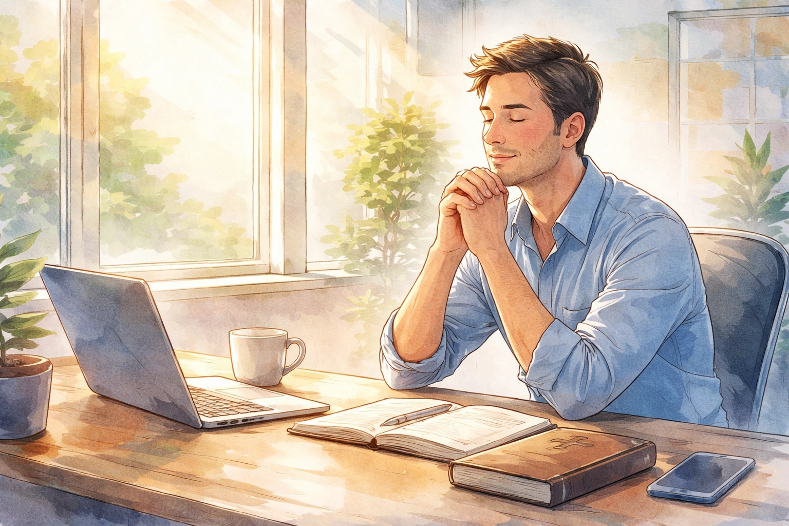 Your alarm went off at 6 AM. By 6:45, you were already mentally running through your to-do list while brushing your teeth. Coffee in hand, you rushed out the door, and before you knew it, you were knee-deep in emails, meetings, and deadlines. Somewhere around 2 PM, you realize you haven't thought about God once today. Sound familiar? If you've ever felt like your faith gets squeezed out by your work schedule, you're not alone. Most of us genuinely want to walk with God throughout our day, but the reality of work makes that feel almost impossible. Here's the good news: finding God in your workday doesn't require a complete life overhaul. It doesn't mean waking up two hours earlier or quitting your job to become a monk. There are simple, practical ways to stay connected to God right in the middle of your busiest moments.  The Real Problem: We Think We Need More Time  The biggest obstacle to faith at work  isn't a lack of desire, it's a lack of margin. We assume that connecting with God requires long stretches of uninterrupted quiet time. And when we can't find that, we just... don't connect at all. But here's what I've learned after years of walking with people through this exact struggle: God isn't waiting for you to find the perfect 30-minute window. He's already present in the chaos. The question isn't whether He's there, it's whether we're paying attention. The Apostle Paul told the Thessalonians to "pray without ceasing" (1 Thessalonians 5:17). For years, I thought that verse was aspirational, something for super-Christians who had their lives together. But Paul wasn't describing marathon prayer sessions. He was describing a posture. A way of living where conversation with God weaves through every ordinary moment. That's the kind of spiritual growth  that transforms not just your quiet time, but your whole life.  You're Not Failing, You're Just Human  Before we go any further, I want to normalize something: if you've been struggling to feel God's presence  during your workday, it doesn't mean you're doing something wrong. Modern work is designed to consume our attention. Between notifications, deadlines, and the constant pressure to produce, our brains are trained to stay in task mode. Spiritual awareness requires a different gear, and switching gears takes practice. So give yourself some grace here. The fact that you're even reading this post tells me you care about your relationship with God. That matters. That counts. Now, let's talk about what you can actually do.  One Simple Practice: The Micro-Prayer  If I could give you just one tool to carry into your workday, it would be this: micro-prayers . A micro-prayer is exactly what it sounds like, a quick, intentional prayer you can say at any moment throughout the day. It doesn't require you to close your eyes, fold your hands, or find a quiet room. You can do it while walking to a meeting, waiting for your computer to load, or standing in line for coffee. Here are a few examples: "Lord, help me stay patient in this conversation." "Jesus, I trust You with this outcome." "Father, thank You for this moment." "Holy Spirit, give me wisdom right now." These aren't fancy prayers. They're not eloquent or poetic. But they're real. And they keep the line of communication open between you and God throughout your day. The beauty of micro-prayers is that they shift your focus from ego-driven concerns to God's presence and possibilities. Instead of spiraling into anxiety about a difficult coworker or an overwhelming project, you're inviting God into that specific moment. Over time, this practice rewires how you experience work. Instead of feeling like God is distant during your 9-to-5, you start recognizing His presence everywhere.  Breath Prayers: A Tool You Can Use Anywhere  Another simple technique is the breath prayer . This is an ancient practice where you sync a short prayer with your breathing. Here's how it works: Choose a simple phrase (like "Jesus Christ, have mercy on me" or "Lord, I trust You"). As you breathe in, say the first half silently. As you breathe out, say the second half. For example: Inhale:  "Jesus Christ..." Exhale:  "...have mercy on me." You can do this in 30 seconds. You can do it while sitting at your desk, driving to a client meeting, or waiting for your next Zoom call to start. What makes breath prayers powerful is that they engage your body. When we're stressed, our breathing gets shallow. By intentionally slowing down and attaching prayer to our breath, we're telling our nervous system to calm down, and we're telling our soul to pay attention to God.  Slow Down Between Tasks  One of the most overlooked opportunities for faith at work  is the transition between tasks. Think about how you typically move through your day. You finish one thing and immediately jump to the next. Email to meeting to phone call to report, no pause, no breath, no reset. But what if you took just 60 seconds between tasks to refocus? Here's what that could look like: Close your eyes for a moment. Take three slow breaths. Silently acknowledge God's presence. Ask Him to guide you in the next thing. This isn't about adding another item to your to-do list. It's about creating small pockets of awareness throughout your day. Those 60-second pauses add up. They become anchors that keep you grounded in God's presence even when everything around you is moving fast.  Environmental Reminders: Let Your Space Point You to God  Sometimes the simplest solutions are the most effective. Consider placing a visual reminder in your workspace, a framed verse, a meaningful quote, or even a small object that reminds you of God's faithfulness. Every time you glance at it, let it prompt a quick moment of gratitude or prayer. This isn't about decorating your desk with Christian merchandise. It's about creating triggers that pull your attention back to what matters most. Some ideas: A sticky note with a single word like "Trust" or "Peace." A photo from a meaningful moment in your faith journey. A small card with your favorite Scripture verse. These environmental cues work because they interrupt the autopilot mode we so easily slip into. They remind us that our work isn't separate from our faith, it's an arena where our faith gets lived out.  The Spiritual Anchor: God Is Already With You  Here's the truth that holds all of this together: God is already present in your workday.  You don't have to summon Him or earn His attention. He's there, in the mundane tasks, the stressful meetings, the quiet moments, and the chaotic ones. Psalm 139:7-10 says it beautifully: "Where can I go from your Spirit? Where can I flee from your presence? If I go up to the heavens, you are there; if I make my bed in the depths, you are there. If I rise on the wings of the dawn, if I settle on the far side of the sea, even there your hand will guide me, your right hand will hold me fast." Your cubicle, your home office, your job site: none of these places are outside of God's reach. He's not waiting for you to clock out before He shows up. He's with you right now. The practices I've shared: micro-prayers, breath prayers, slowing down between tasks, environmental reminders: aren't magic formulas. They're simply ways of paying attention to a God who's already paying attention to you.  Your Next Step  You don't need to overhaul your entire schedule to grow spiritually. Start with one small practice this week. Maybe it's a micro-prayer every time you open your email. Maybe it's a breath prayer during your commute. Maybe it's a 60-second pause before your first meeting of the day. Pick one. Try it. See what happens. www.laynemcdonald.com