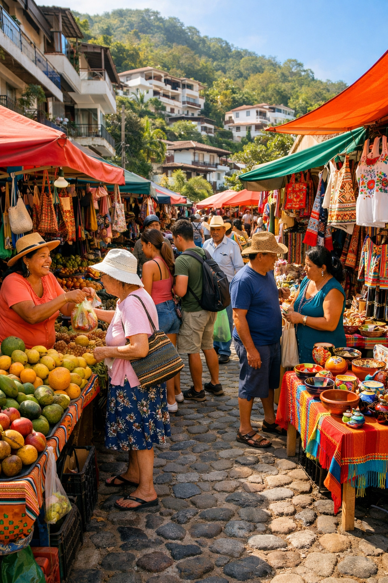Local Wednesday market in Amapas Puerto Vallarta with fresh produce and handmade crafts