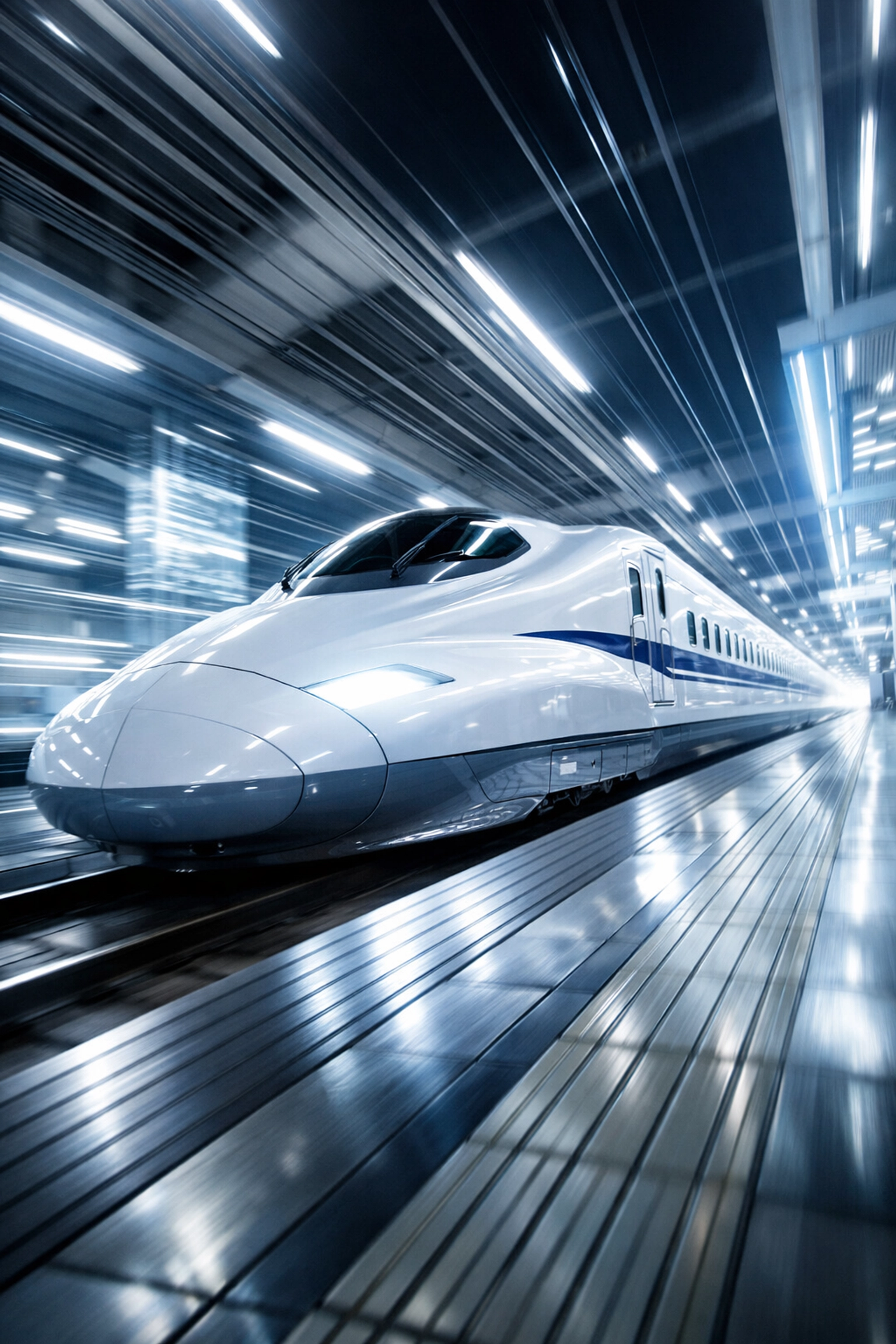 High-speed Shinkansen train in Tokyo symbolizing business efficiency and the fast pace of Japanese productivity.