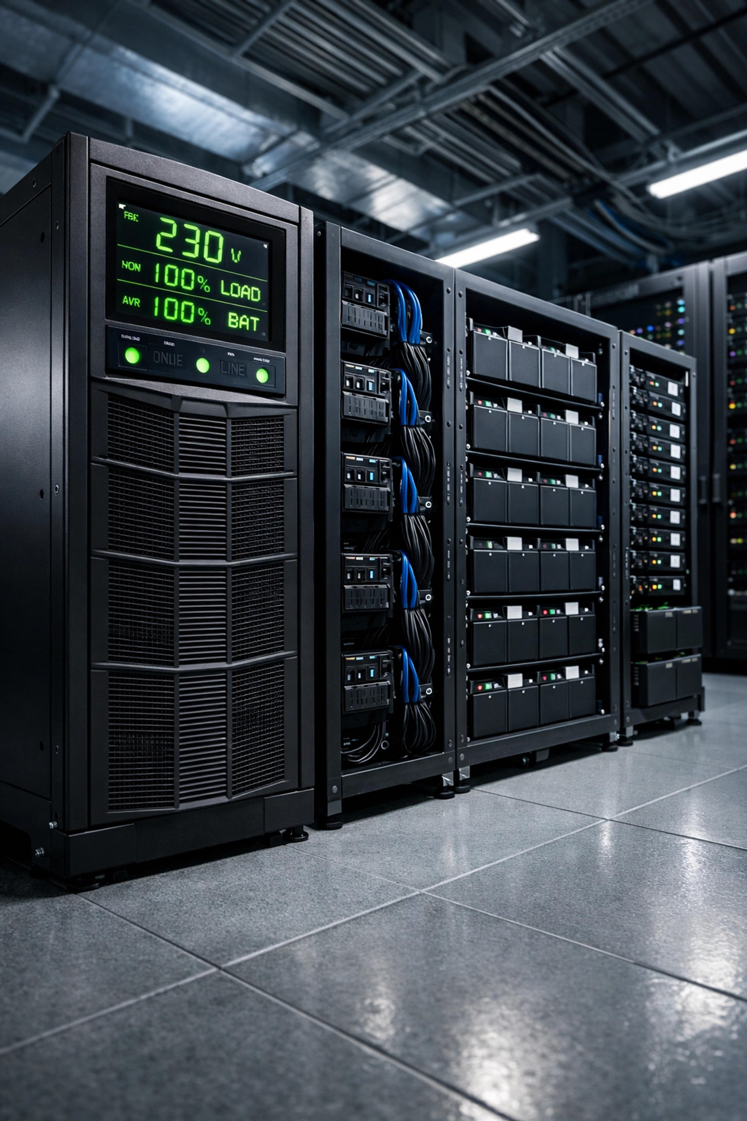 Line-interactive UPS system with power distribution units providing comprehensive facility power protection