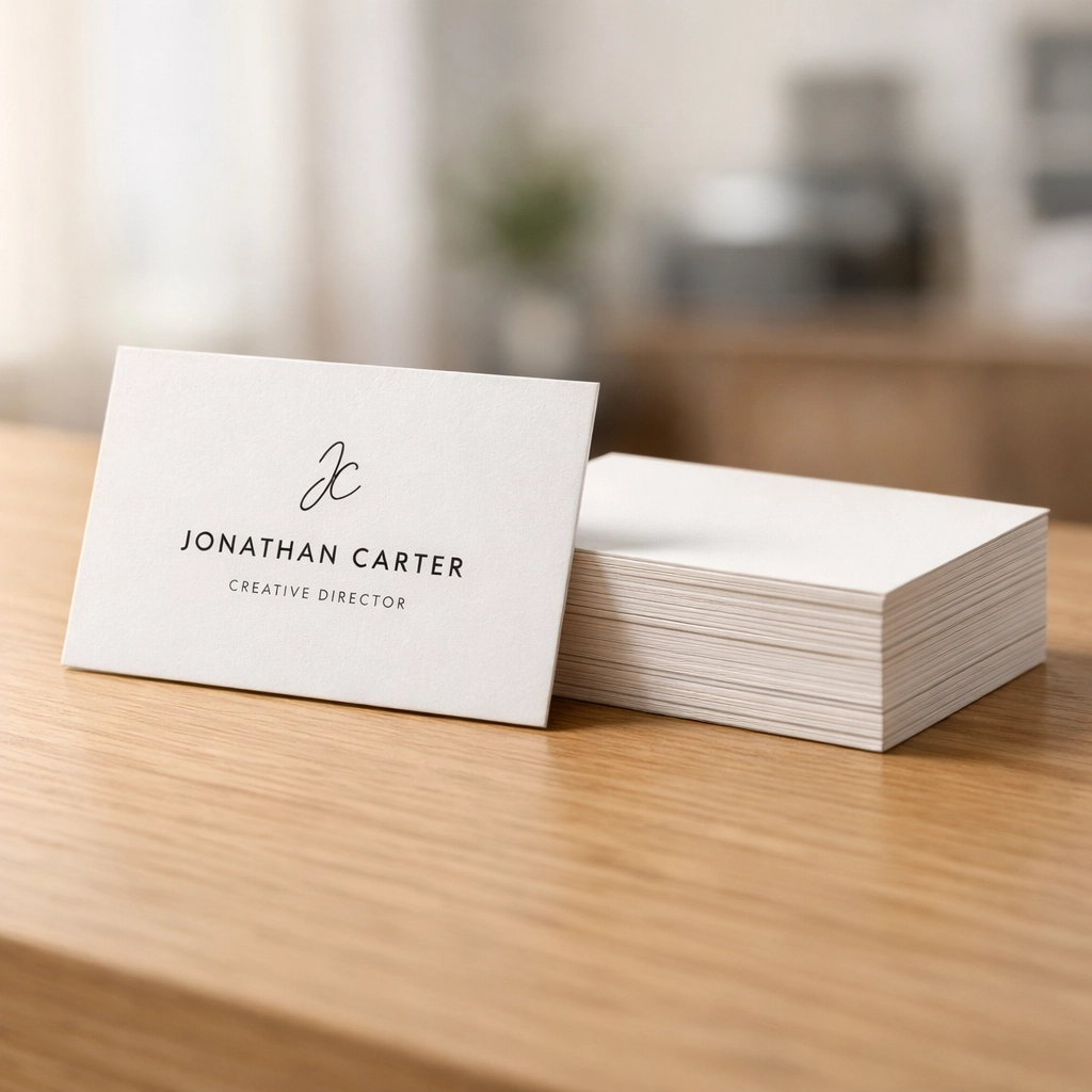 Premium thick-stock business cards with a minimalist design for a professional brand impression.
