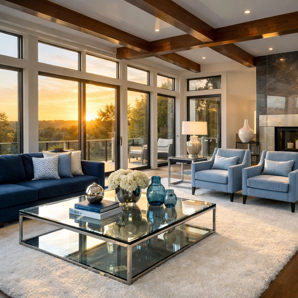 Immaculate luxury living room reflecting high-quality Sherborn estate care and professional house cleaning.