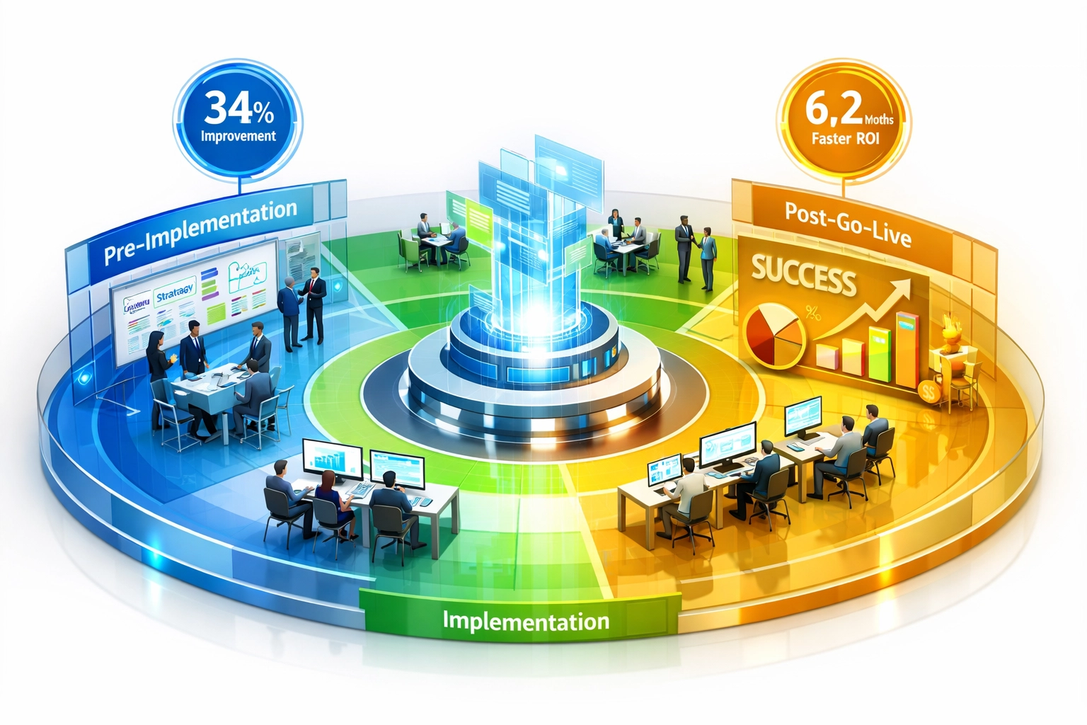 ServiceNow training and change management phases delivering 34% faster implementation ROI