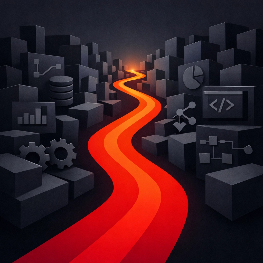 A clear user journey pathway through complex shapes, illustrating effective website user experience design.