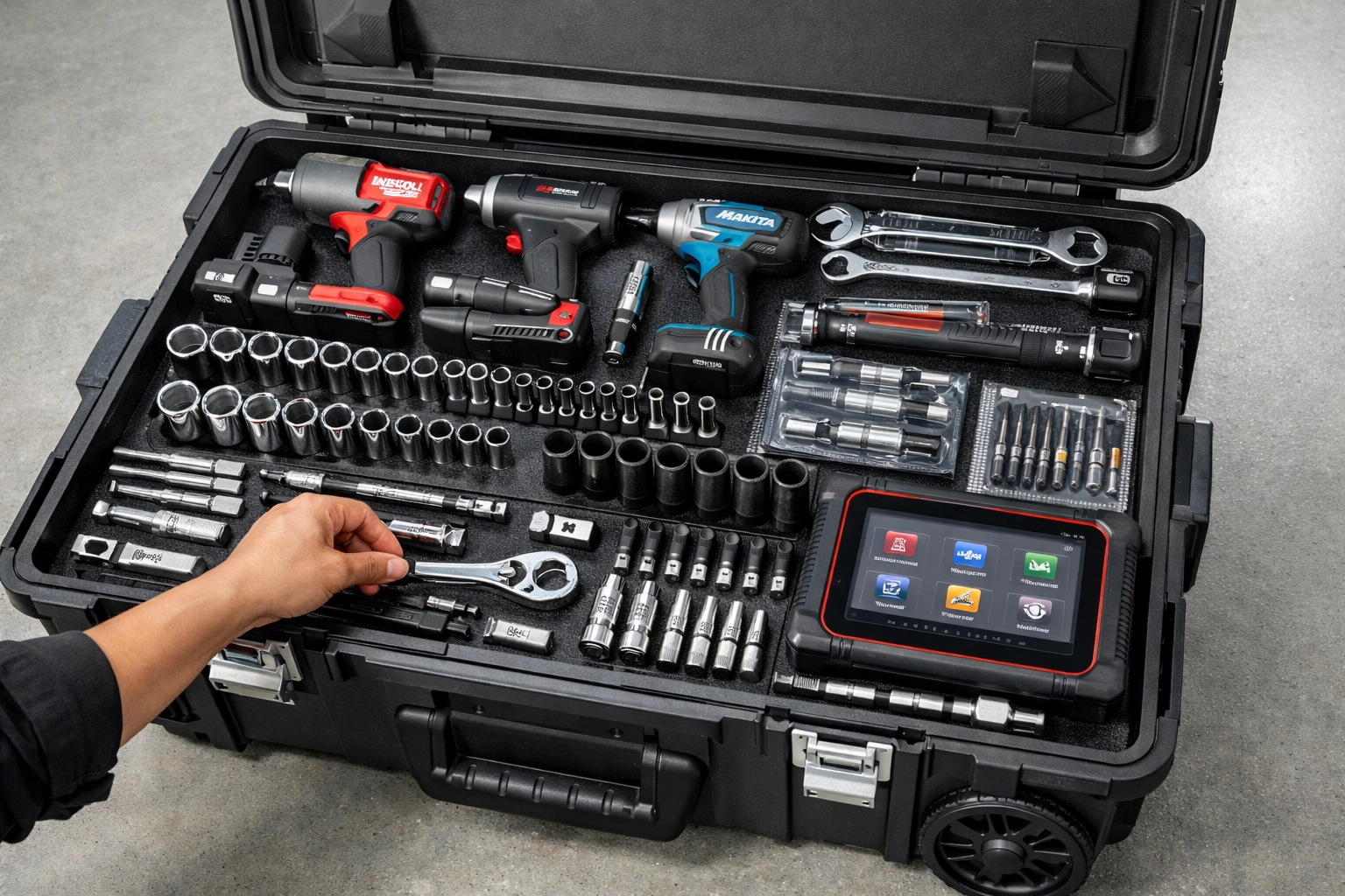 Professional mechanic toolbox with deductible equipment and tools