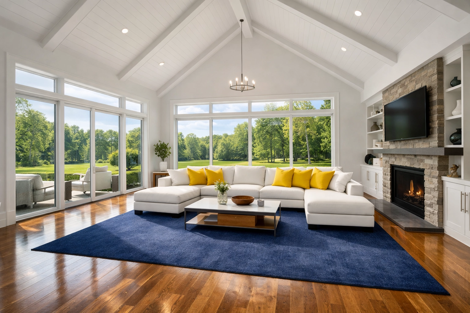 Affordable house cleaning in Hopkinton showing a spotless living room with polished floors.