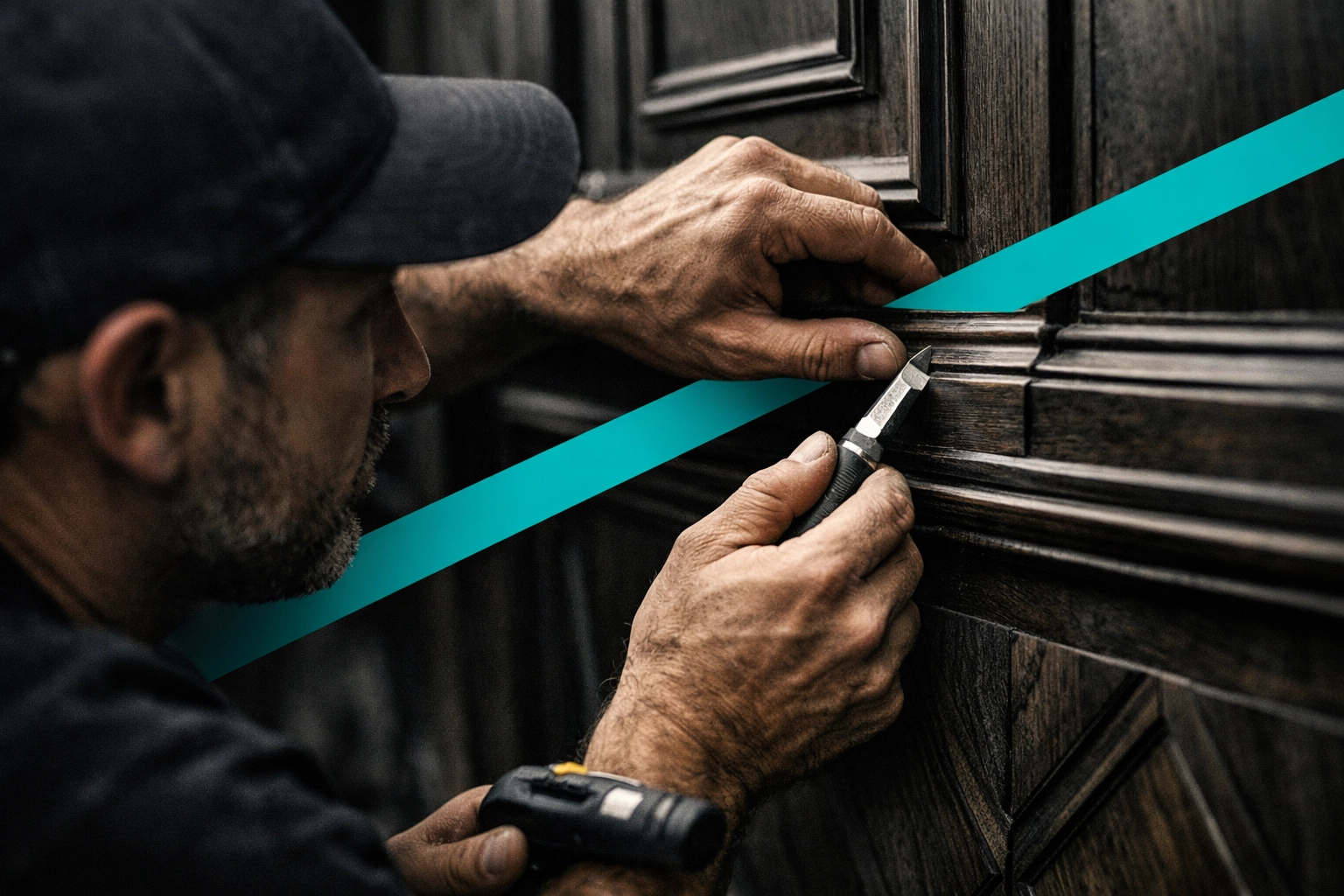 Professional craftsman installing wood paneling to highlight specialized home renovation services.