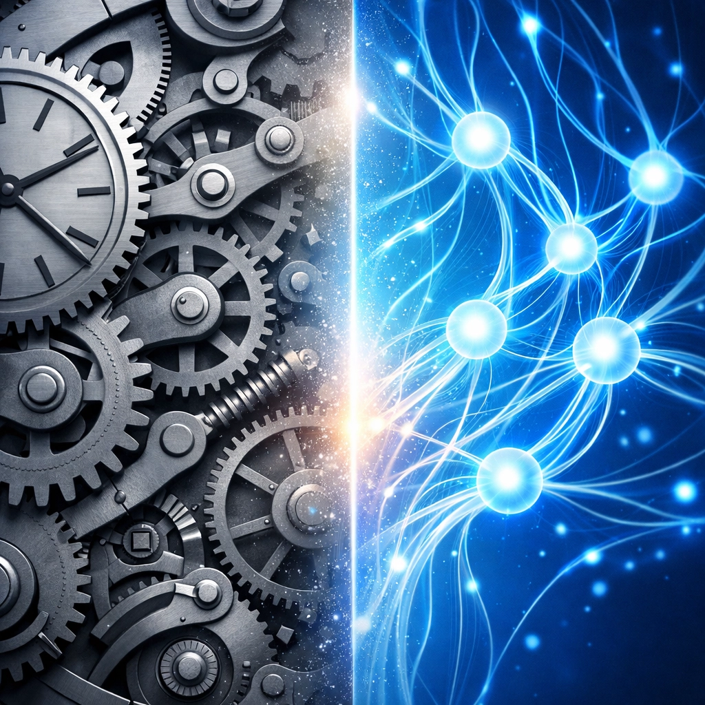 Transformation from traditional rule-based automation to adaptive AI workflow systems