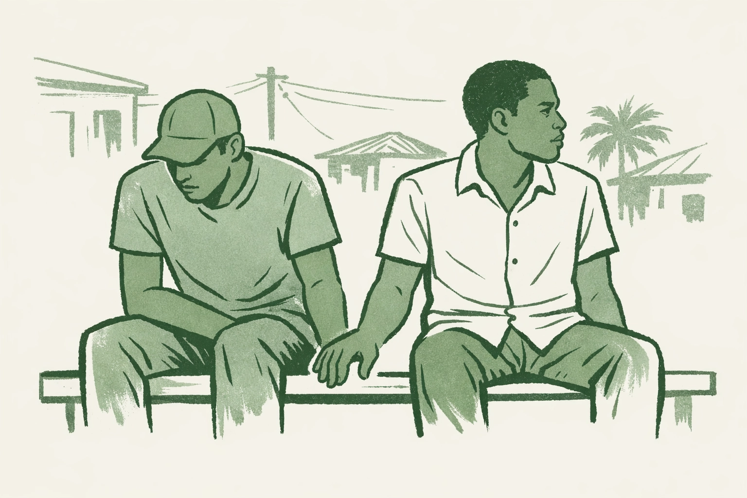 Gay couple maintaining distance in public due to criminalization and fear of persecution