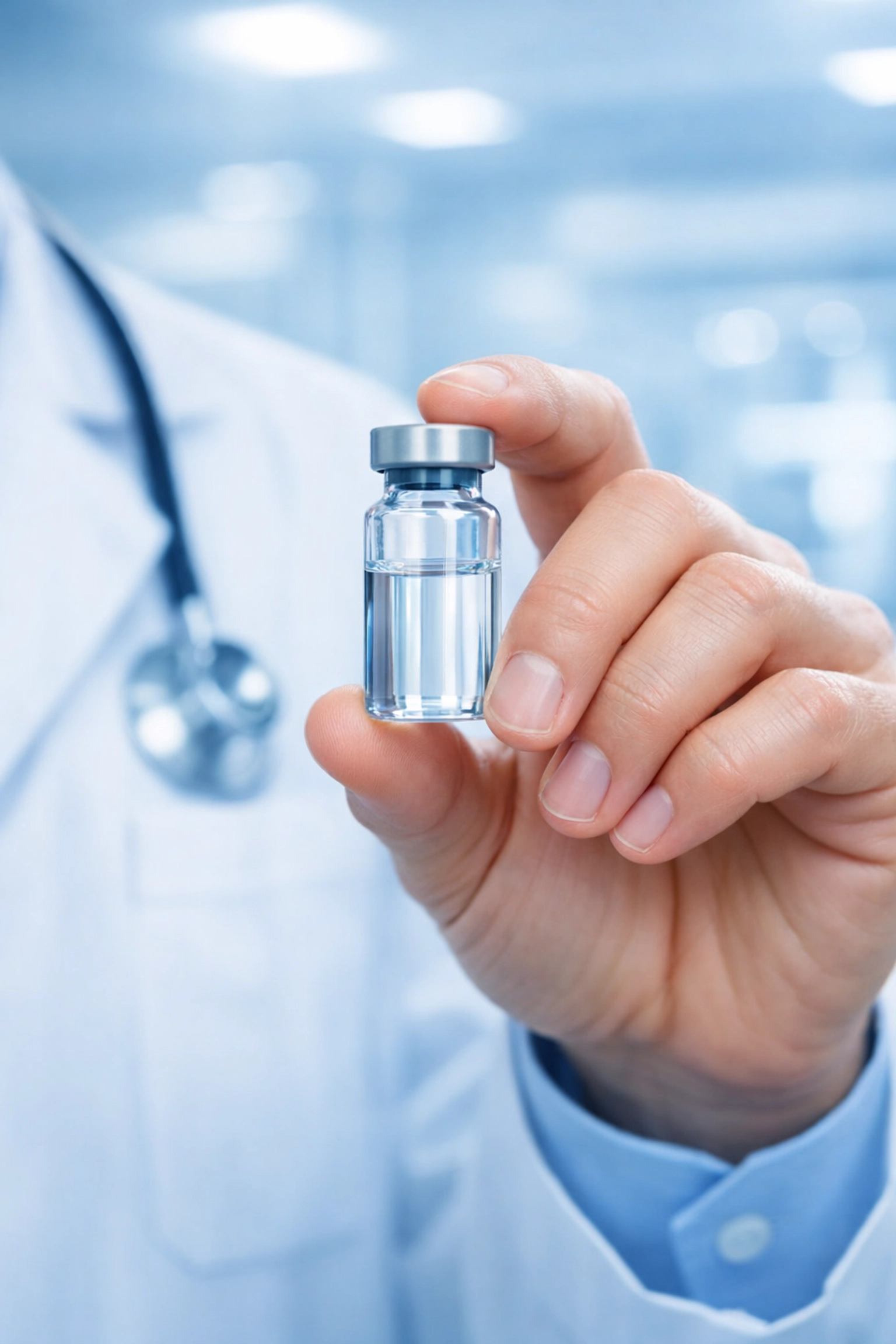 Healthcare provider holding a pharmaceutical vial representing the 2026 peptide reclassification protocols.