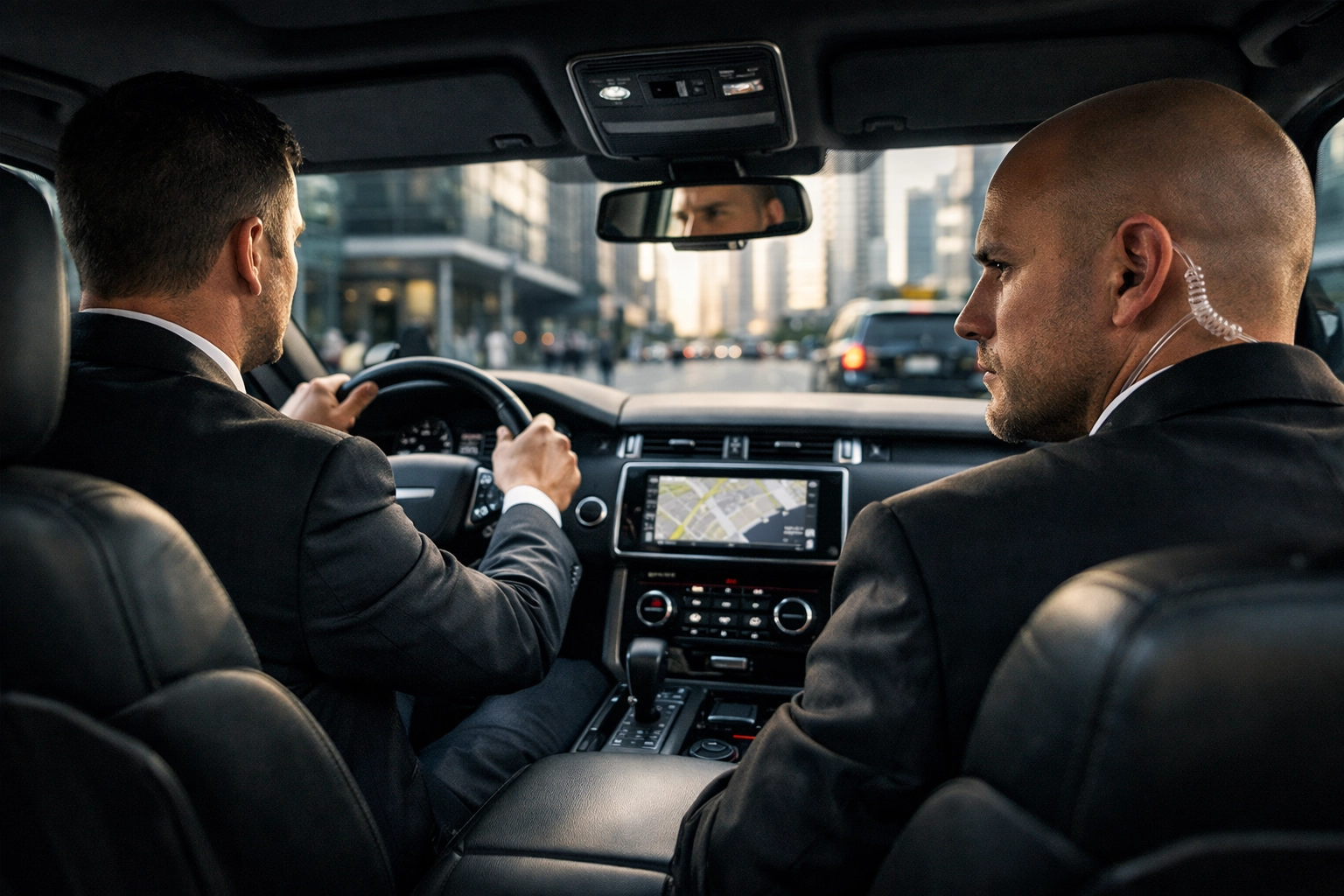 A unified security driver and bodyguard team provide vip protection in a Medellin armored vehicle.