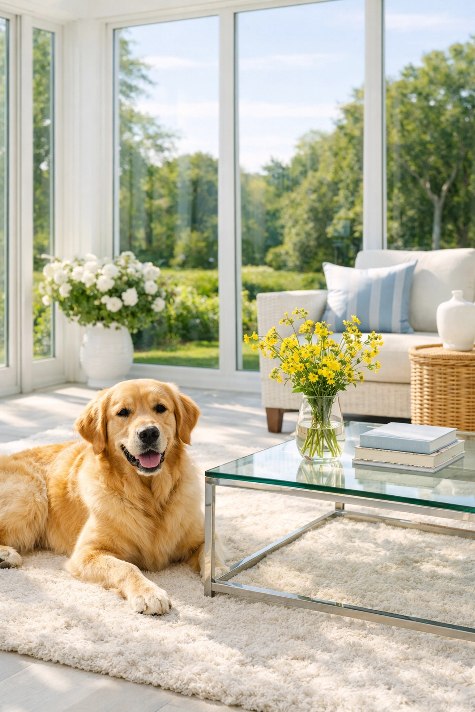 Eco-friendly residential cleaning Massachusetts ensures a safe, non-toxic sunroom for pets and families.