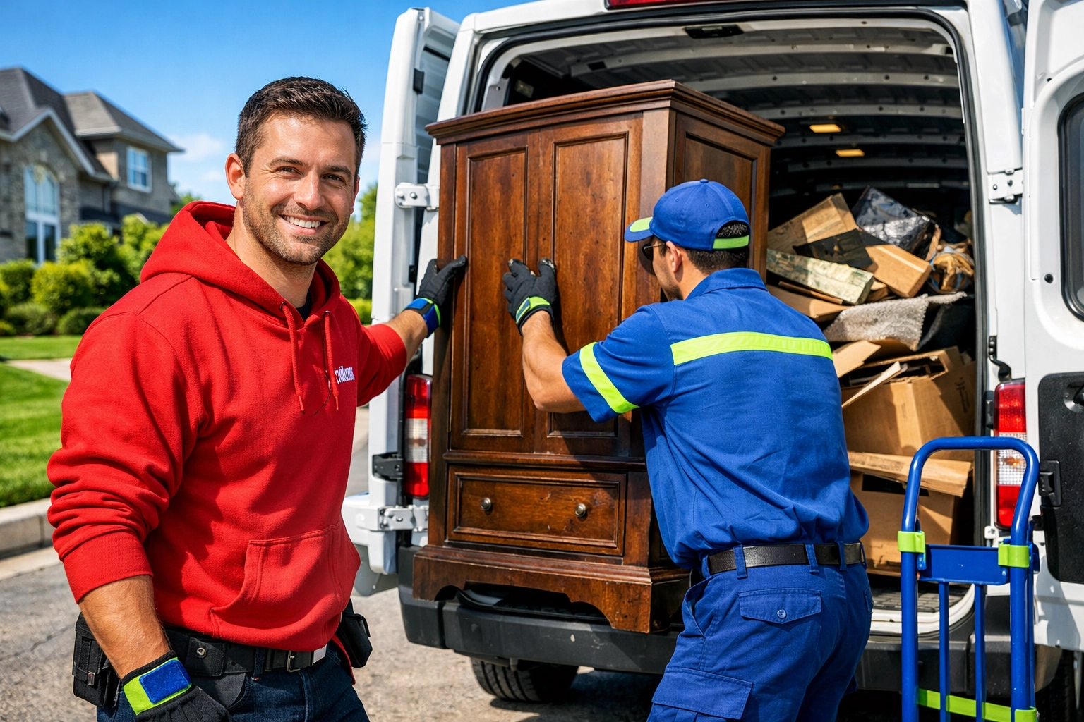 Junk GTA team loading old furniture into a van for expert junk removal in Richmond Hill and Aurora.