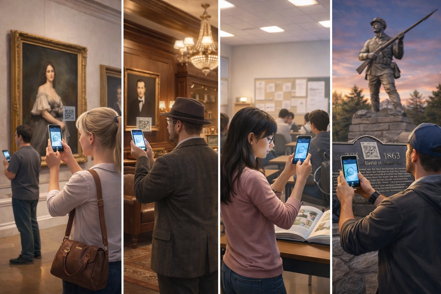 Visitors using AR to scan objects in museums, historic hotels, schools, and heritage sites
