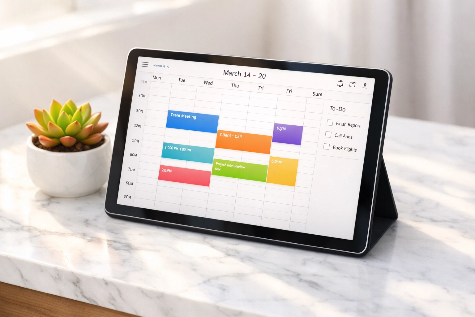 Digital calendar on a tablet for scheduling senior medical transportation in Raleigh NC.