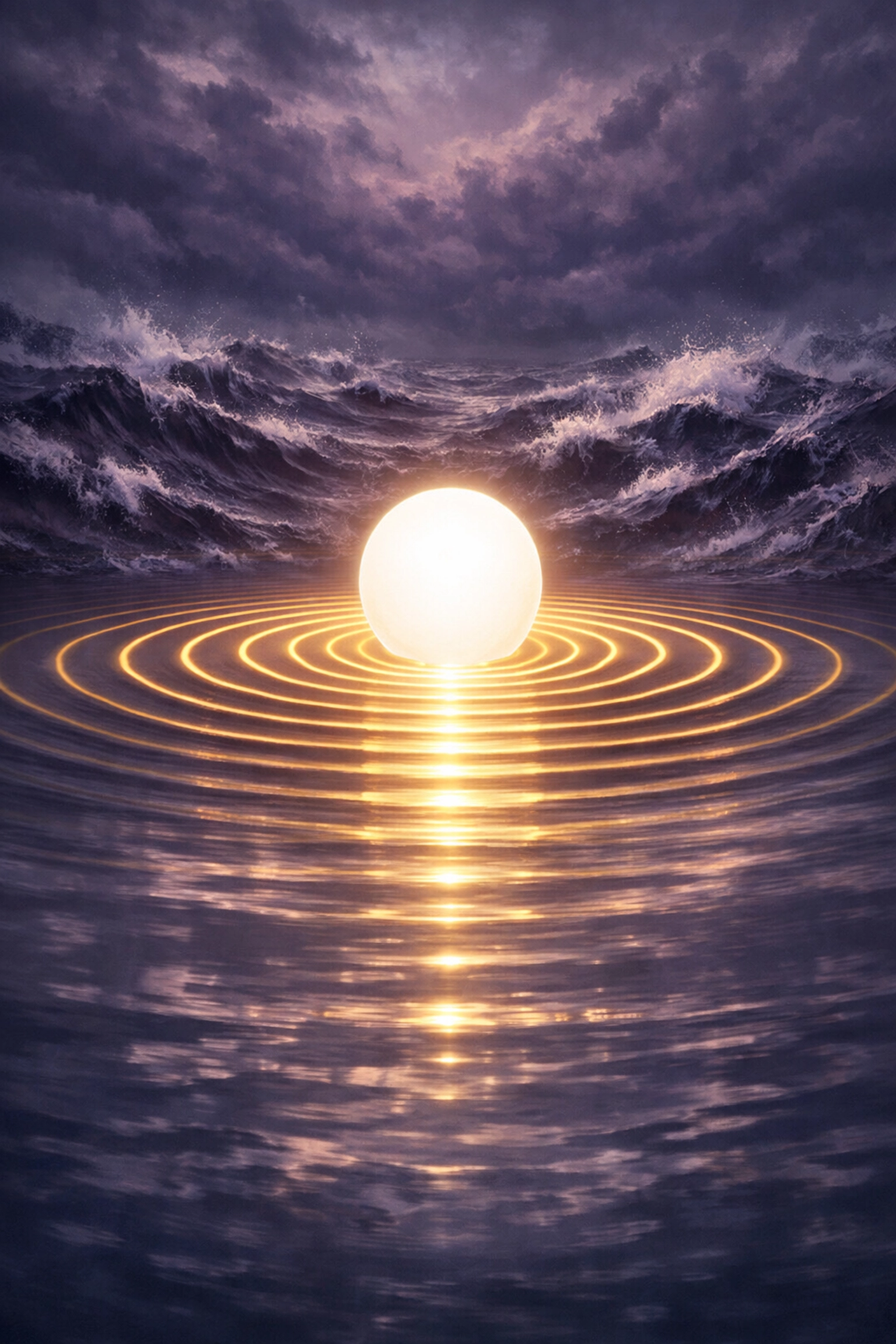 A glowing orb calming turbulent waves, symbolizing how high performing leaders create emotional safety.