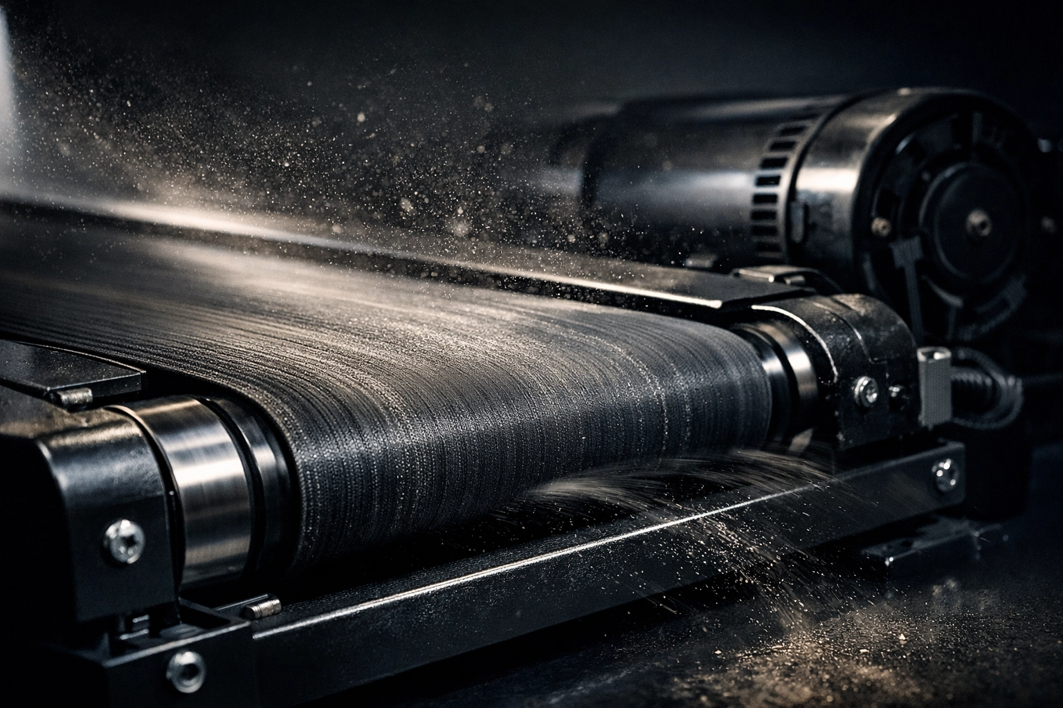 Close-up of worn treadmill belt showing damage requiring professional repair