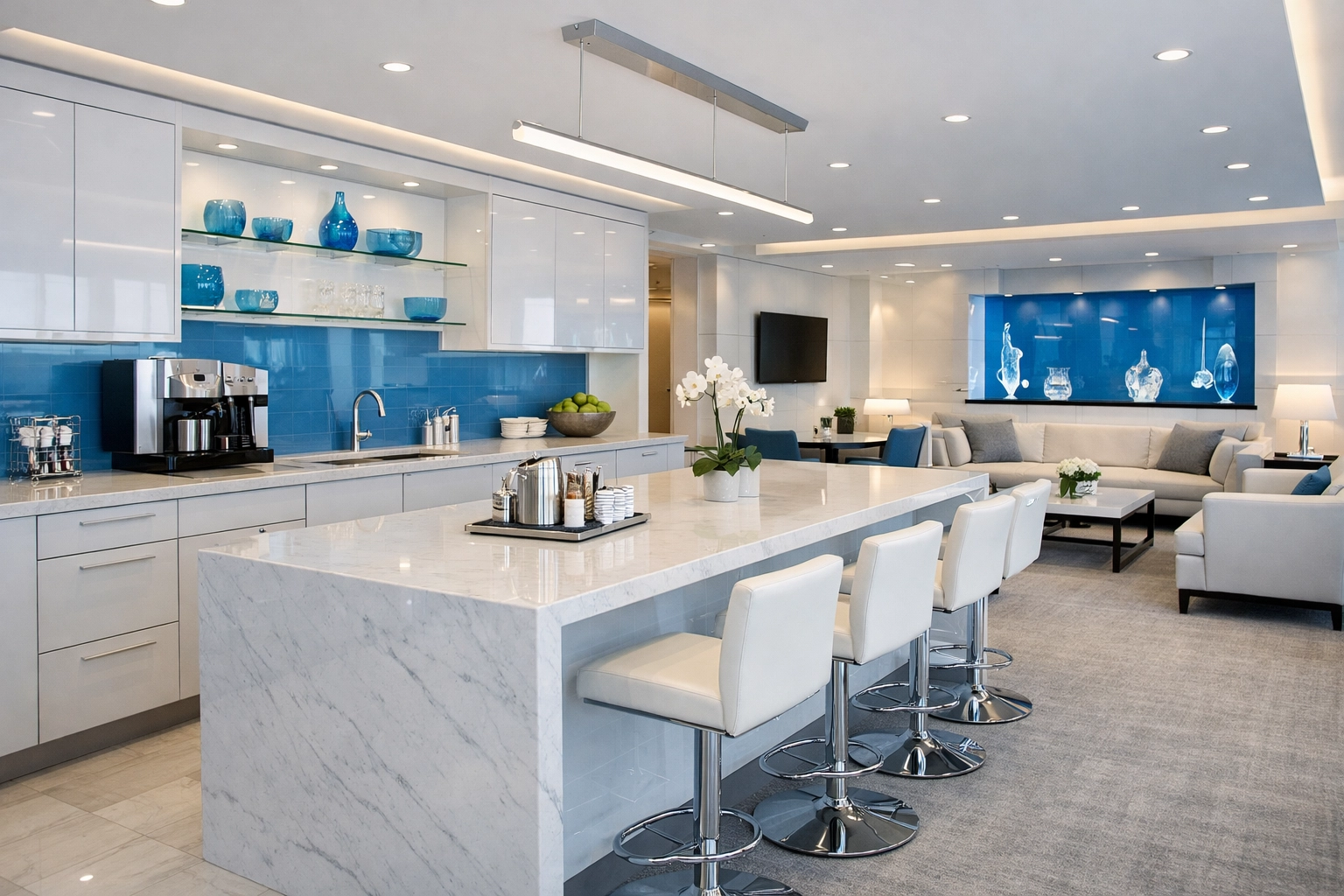 Sparkling dust-free executive lounge in Westborough provided by expert commercial cleaning services.